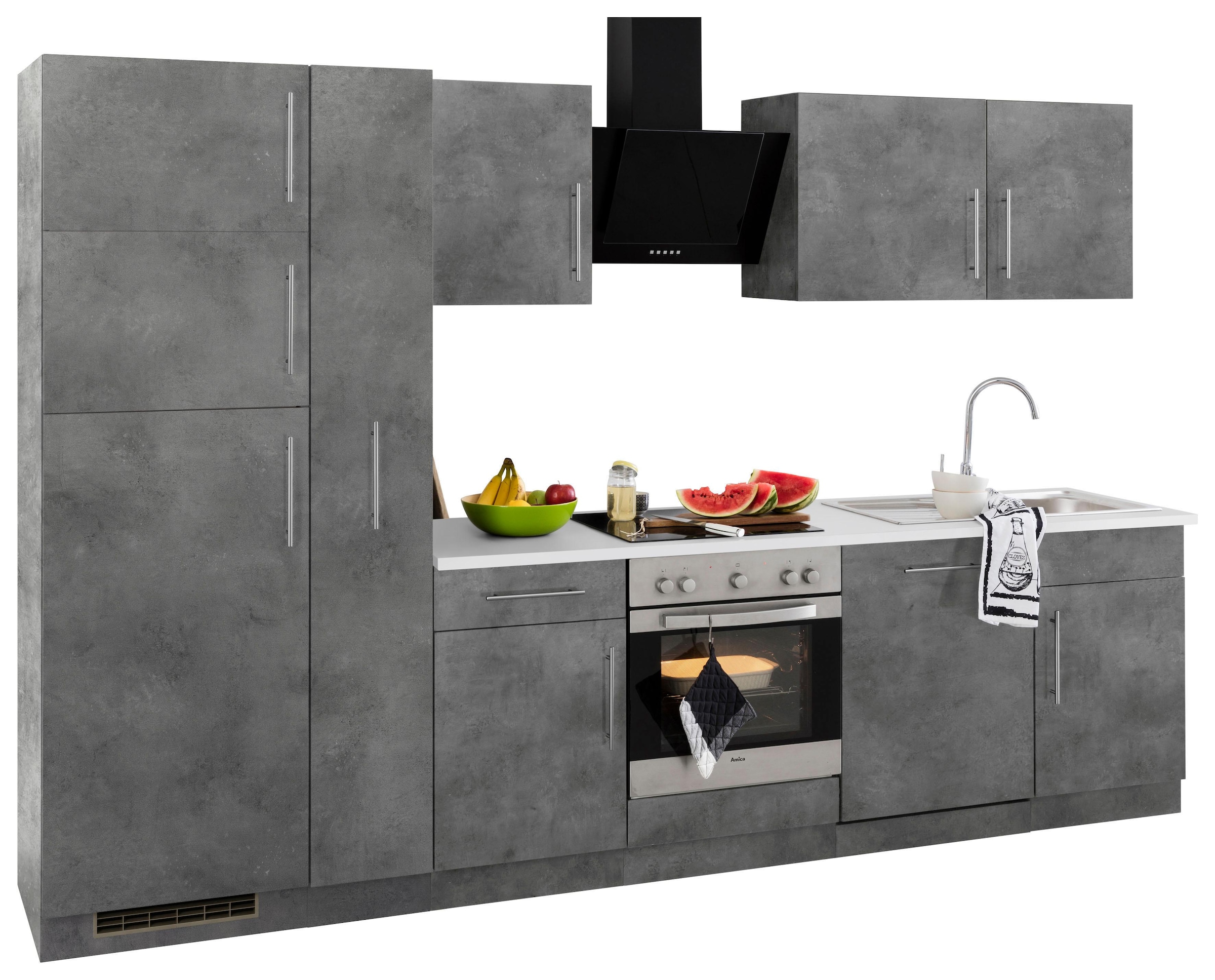 Küchenzeile »Cali«, mit E-Geräten und Kühl-Gefrierkombination, Breite 310 cm