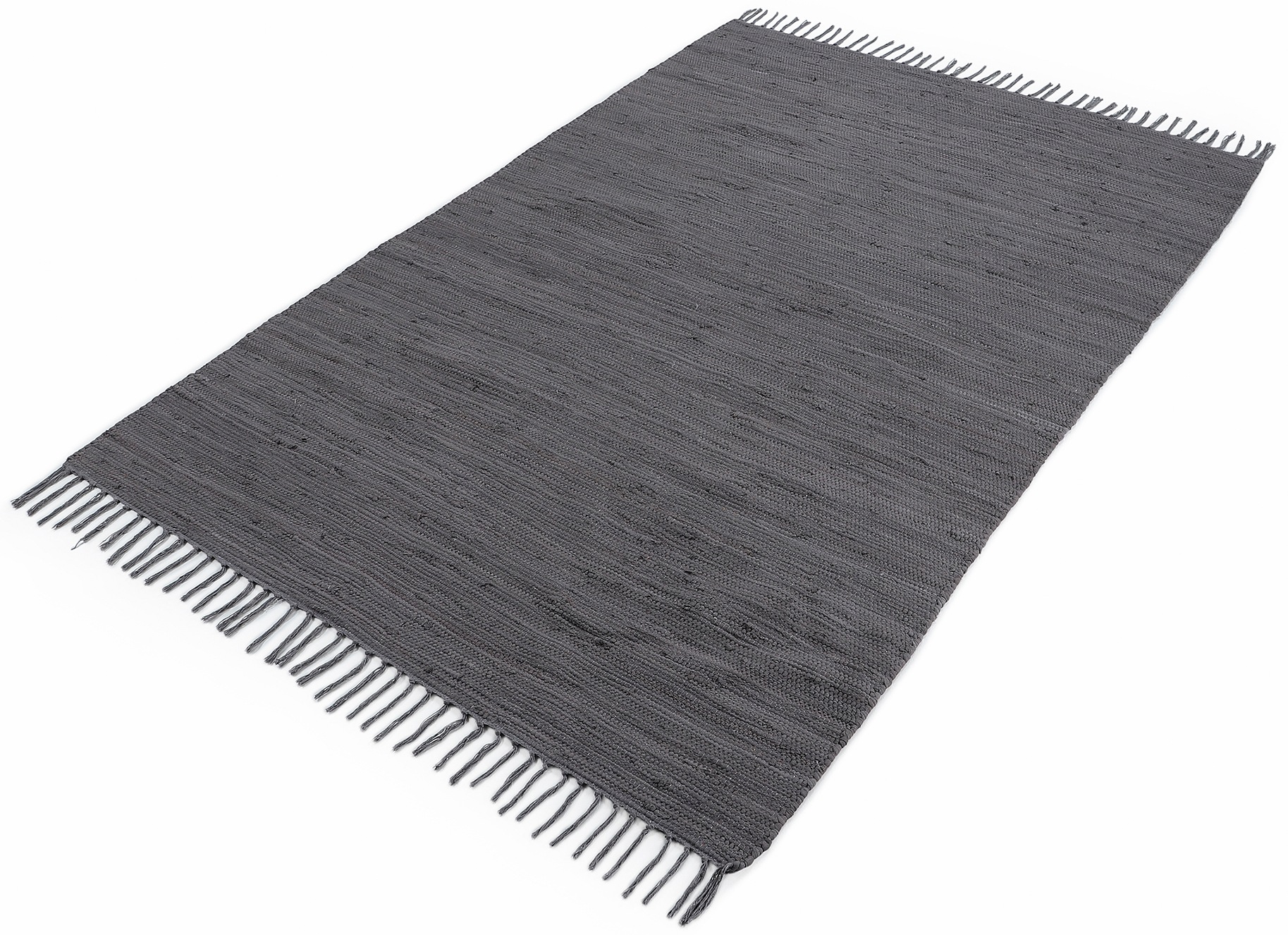 Teppich CARPETFINE "Kelim Chindi uni, auch als Läufer", grau, B:140cm H:5mm L:200cm, Baumwolle, Teppiche, Teppich, Wendeteppich, reine Baumwolle, handgewebt, Uni-Farben, mit Fransen 2