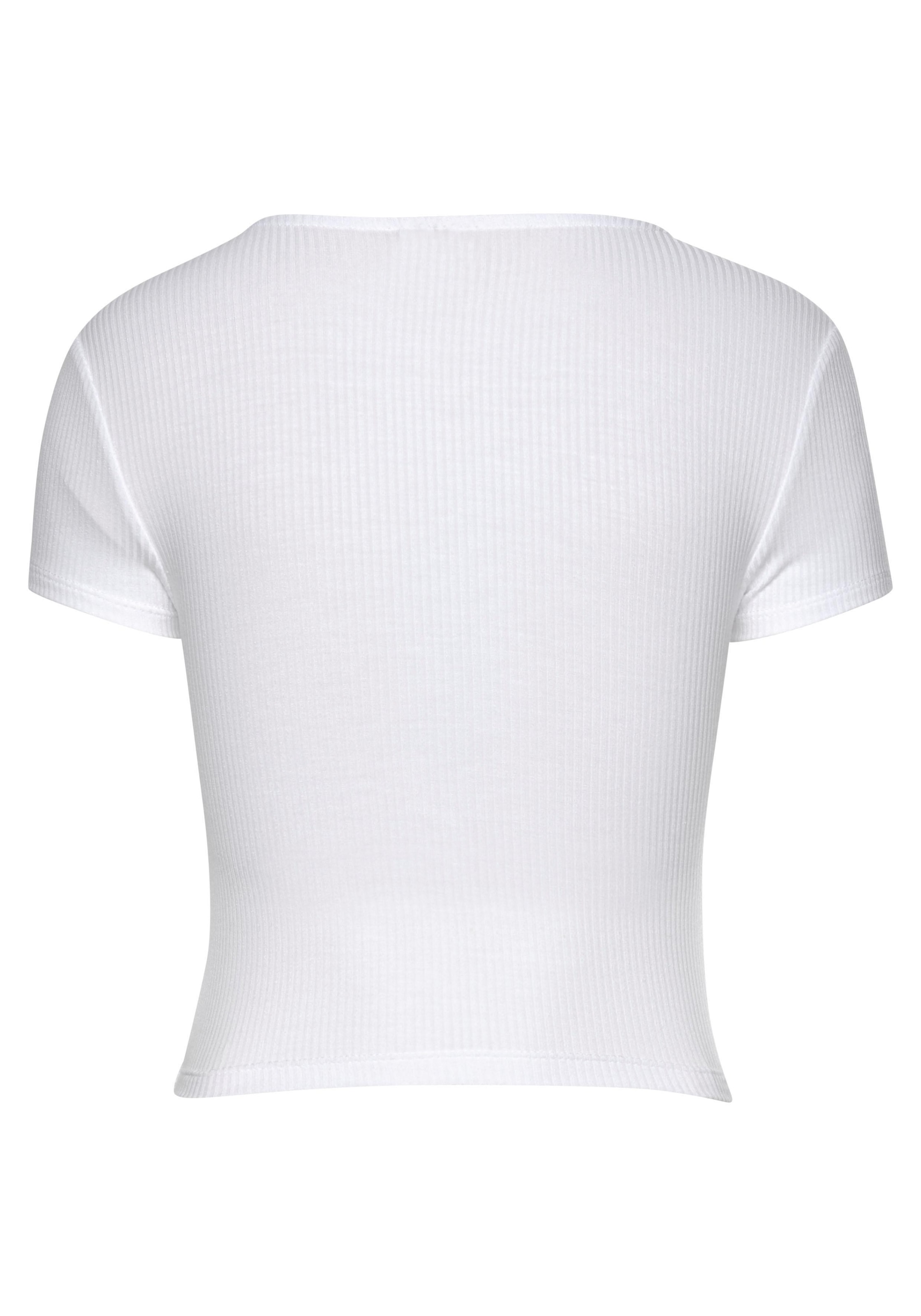 Buffalo Kurzarmshirt, für kaufen Basic | T-Shirt, BAUR figurbetont, Wickeloptik mit und V-Ausschnitt