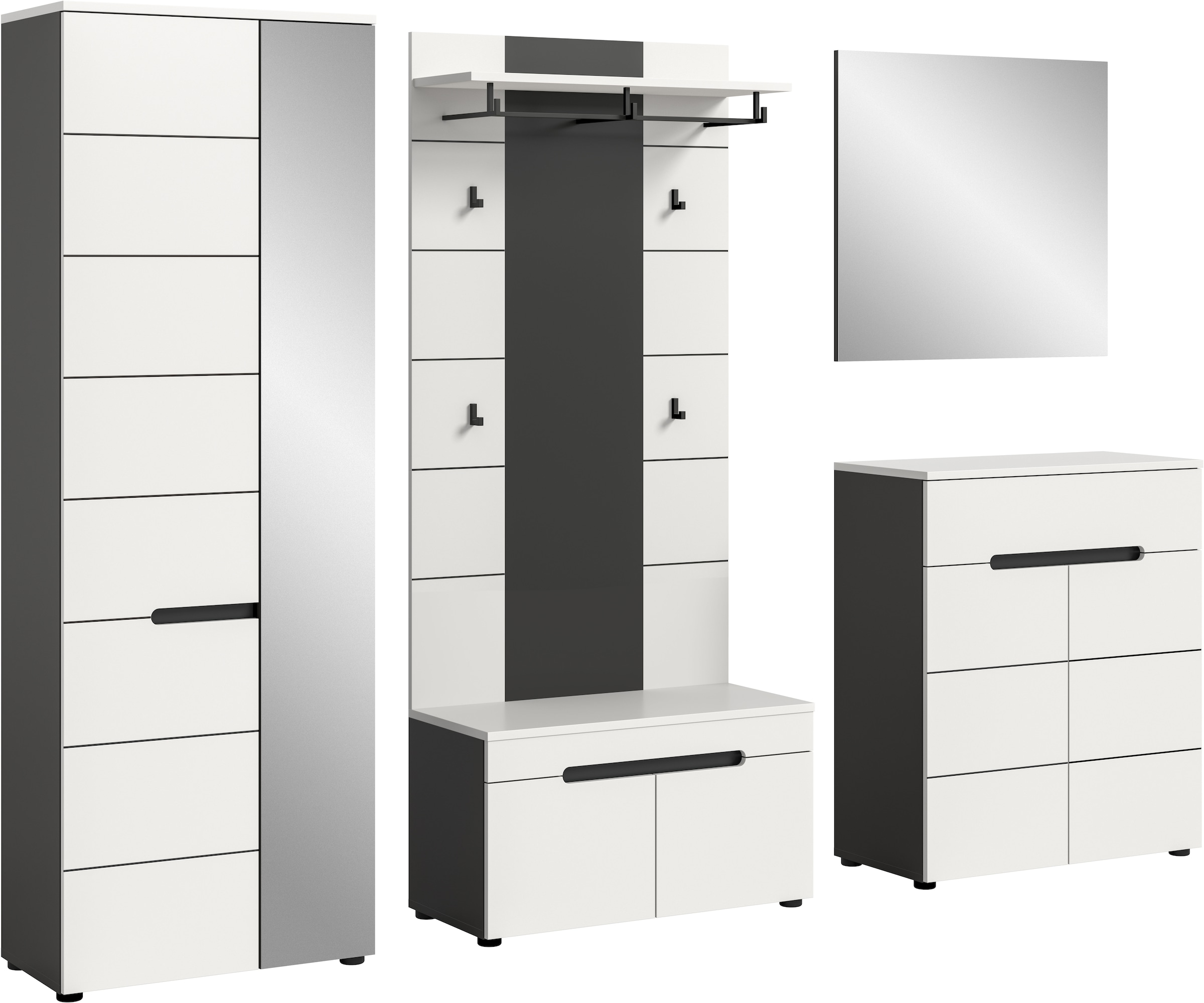 Garderoben-Set HOME AFFAIREbasalt grau nb, weiß nb, FSC-zertifizierter Holzwerkstoff, Flur, Kastenmöbel-Sets, "REHAT, TOPSELLER, 5-teilig, Breite