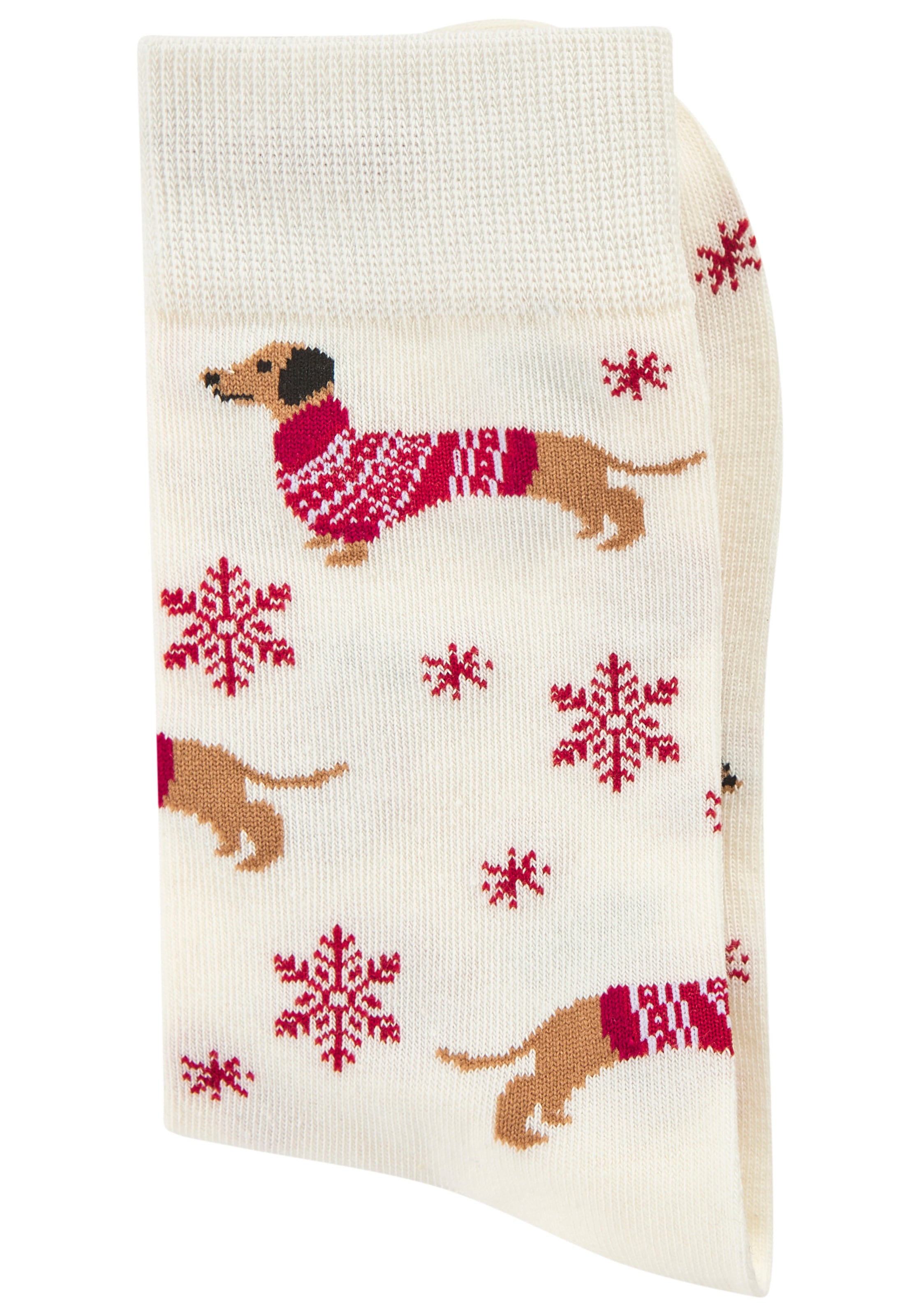 LASCANA Socken Packung, 3 Paar tlg. mit weihnachtlichem Dackelmotiv