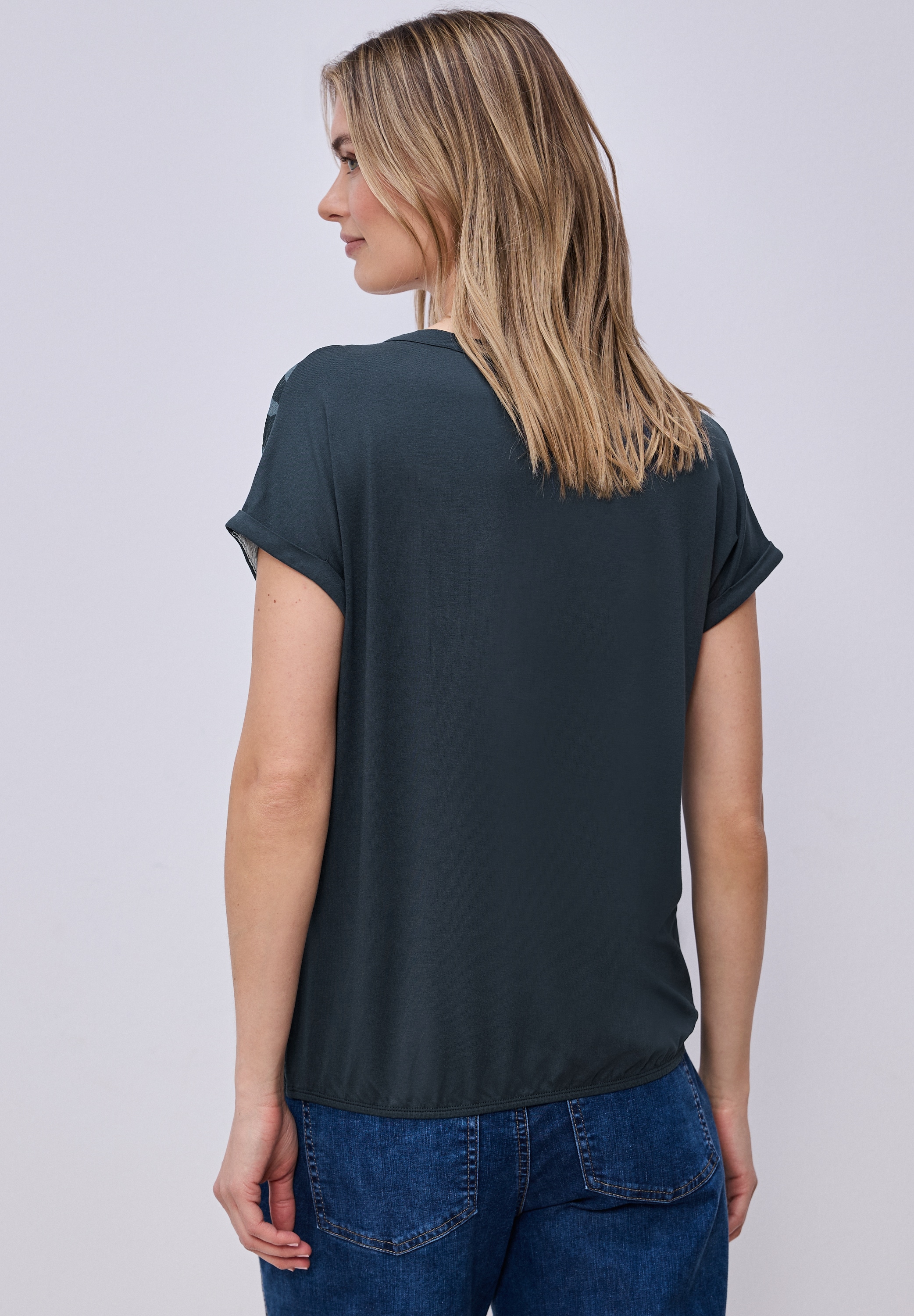 STREET ONE T-Shirt mit geschlitztem Rundhalsausschnitt