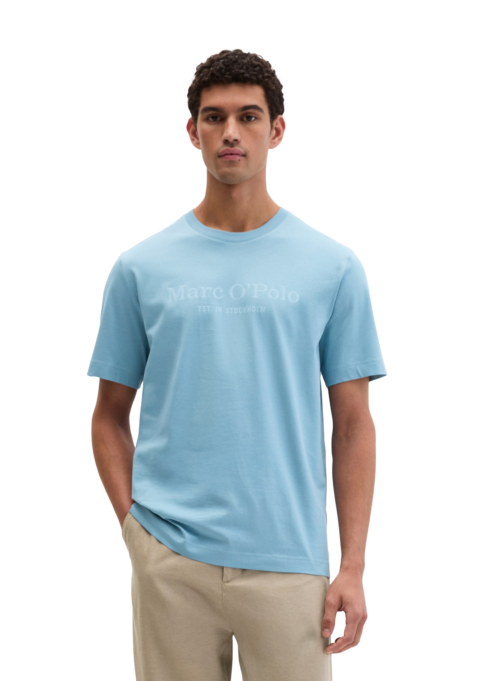 T-Shirt MARC O'POLO "aus Organic Cotton", Damen, Gr. XL, blau dawn, Obermaterial: 100% Baumwolle, unifarben, Basic, regular fit, Rundhals, Umschlagbund, Shirts T-Shirt
