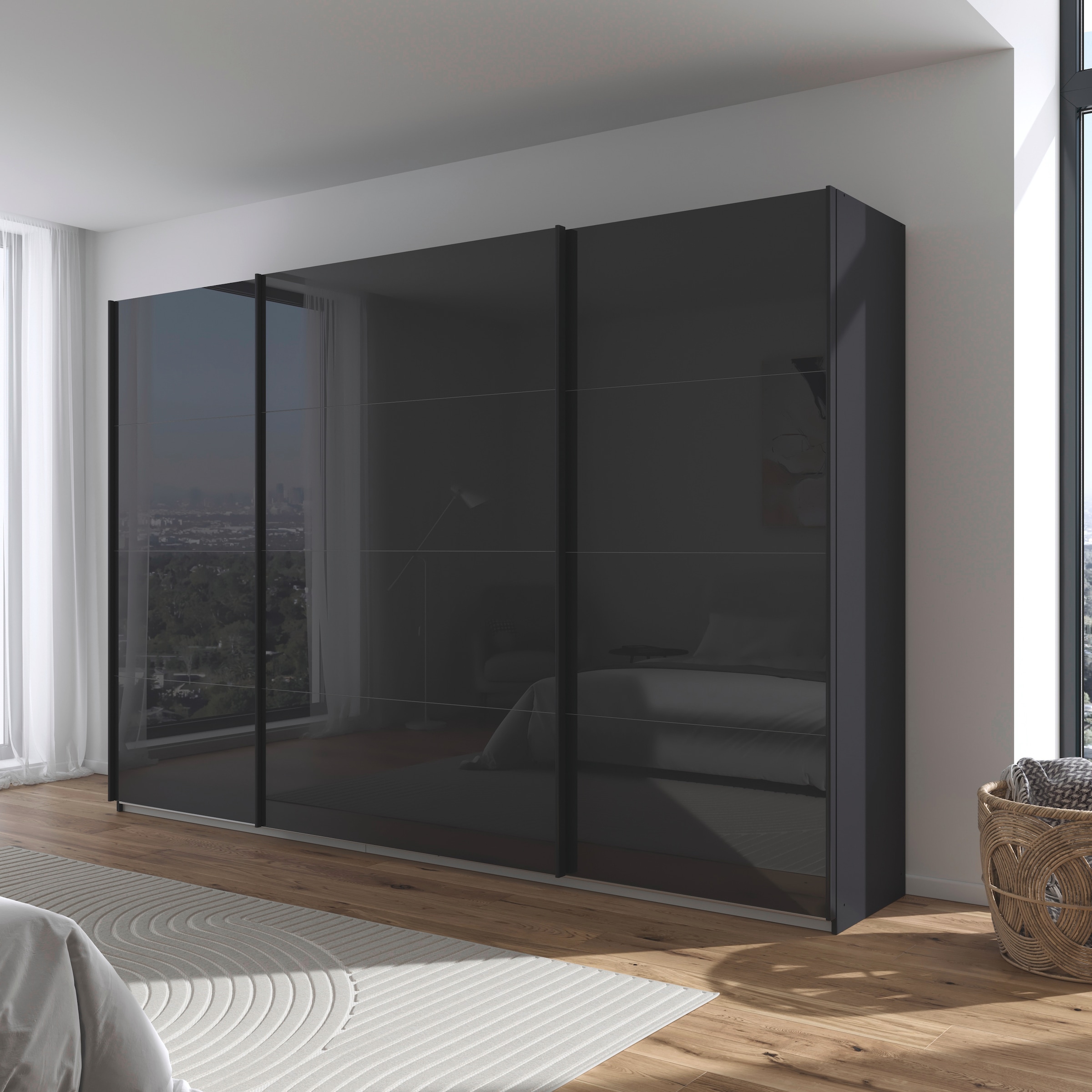 rauch Schwebetürenschrank »Kleiderschrank Schrank Garderobe AGORDO mit Glasfront«, durchdachte Innenausstattung, in 4 Breiten und 2 Höhen MADE IN GERMANY