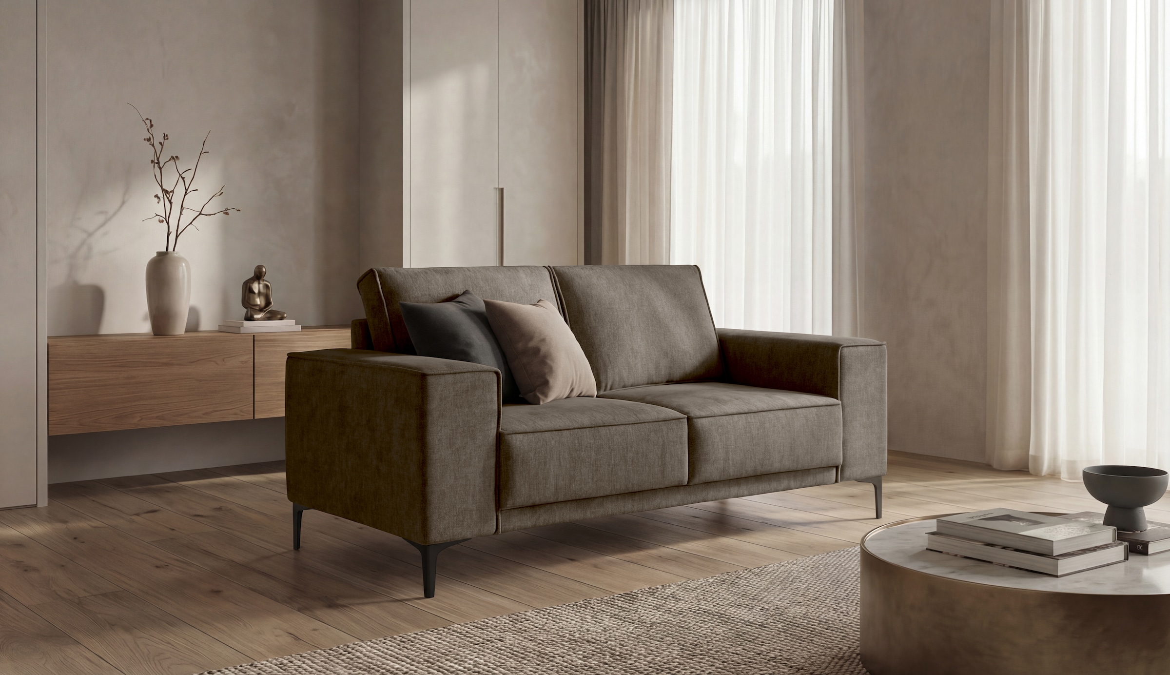 OTTO home 2-Sitzer »OLAND Bouclé, Sofa, B: 164 cm, Skandi-Design« 164 cm, Wellenunterfederung, Skandi-Design, Metallfüße