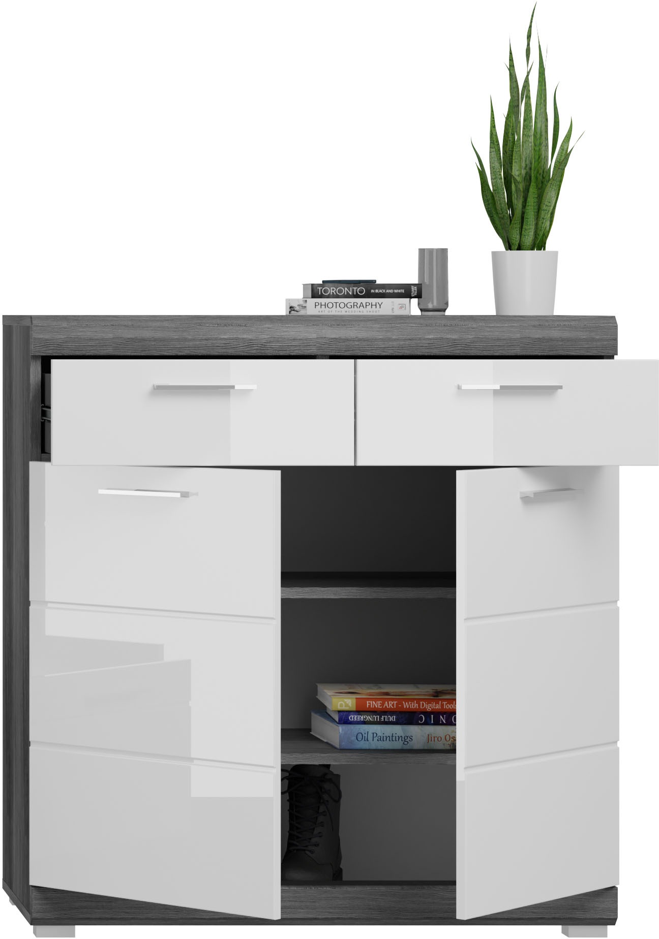 INOSIGN Schuhschrank »Siena, Breite 90 cm, 2 Türen, 2 Einlegeböden, 3 Fächer, 2 Schubkästen«, (1 St.), Scout, Schuhschrank Höhe 96 cm, 2 Türen, 3 Fächer, 2 Schubkästen