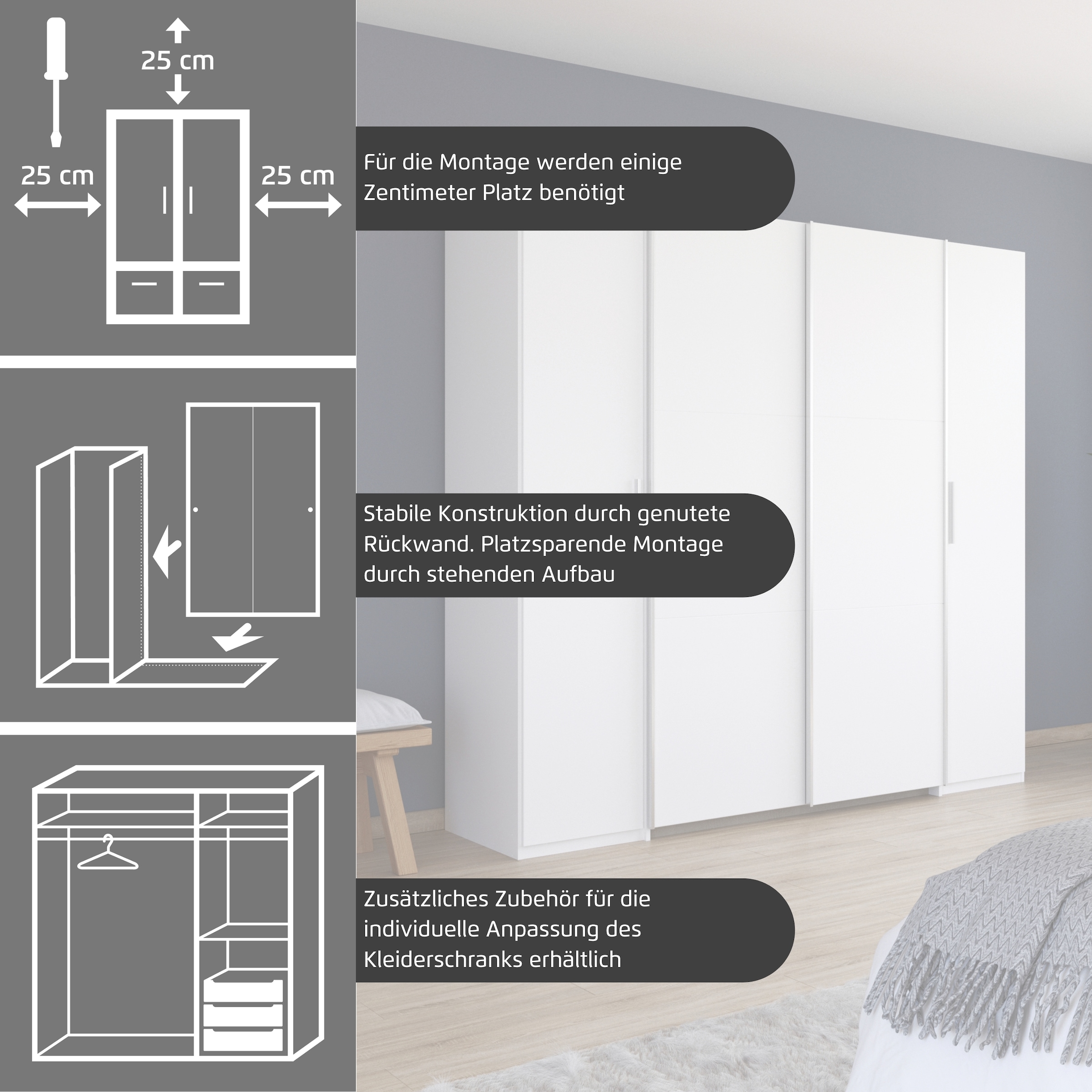rauch Schwebetürenschrank »Kleiderschrank Drehtürenschrank Schrank Garderobe KRONACH« in 3 Ausstattungen BASIC/CLASSIC/PREMIUM, Breiten 225/268/311/354 cm,  Kombischrank optional mit 1 oder 2 Spiegel viele Böden MADE IN GERMANY