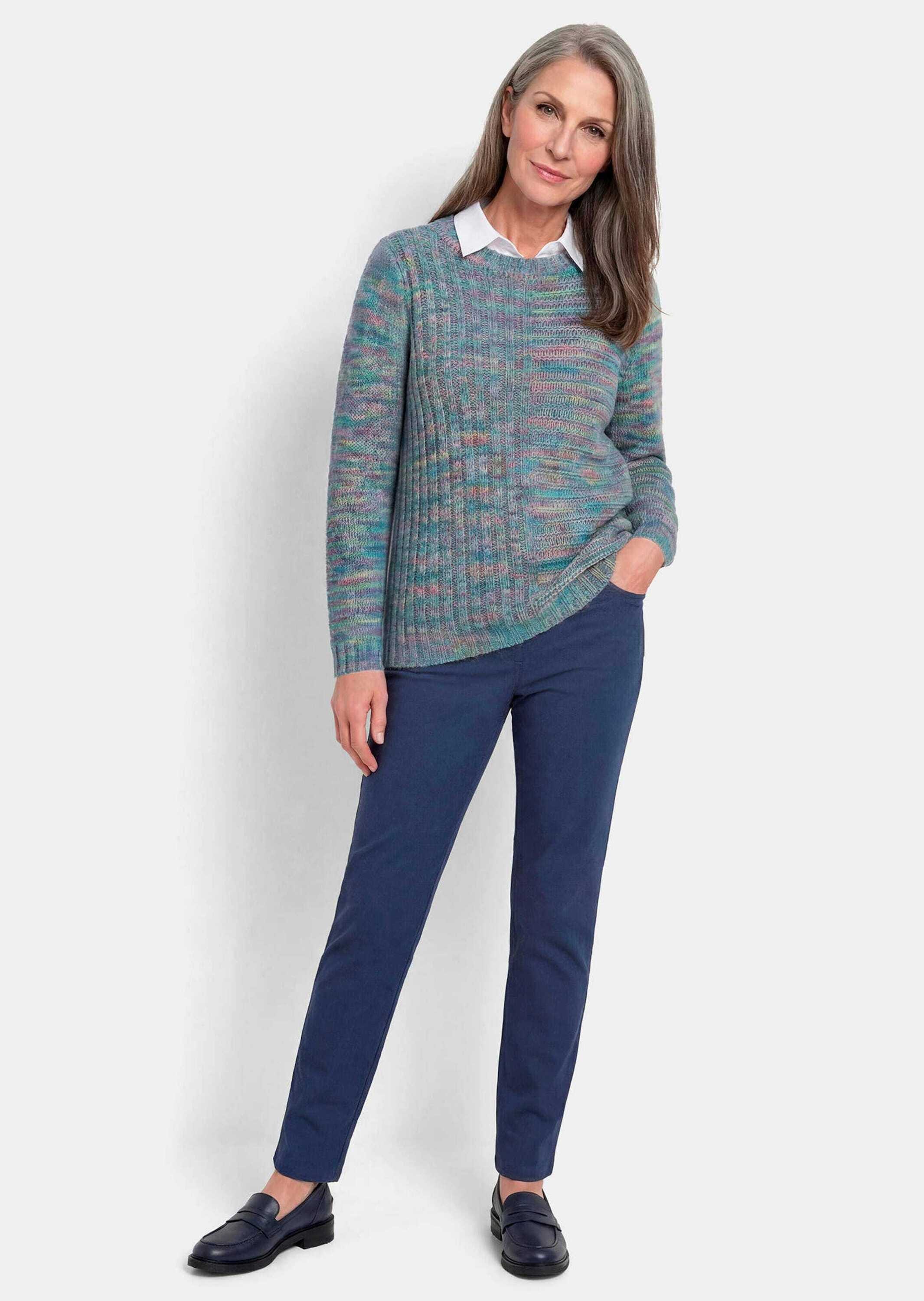 GOLDNER Rundhalspullover »Melangepullover mit U-Boot-Ausschnitt« mit Multicolorgarn gestrickt
