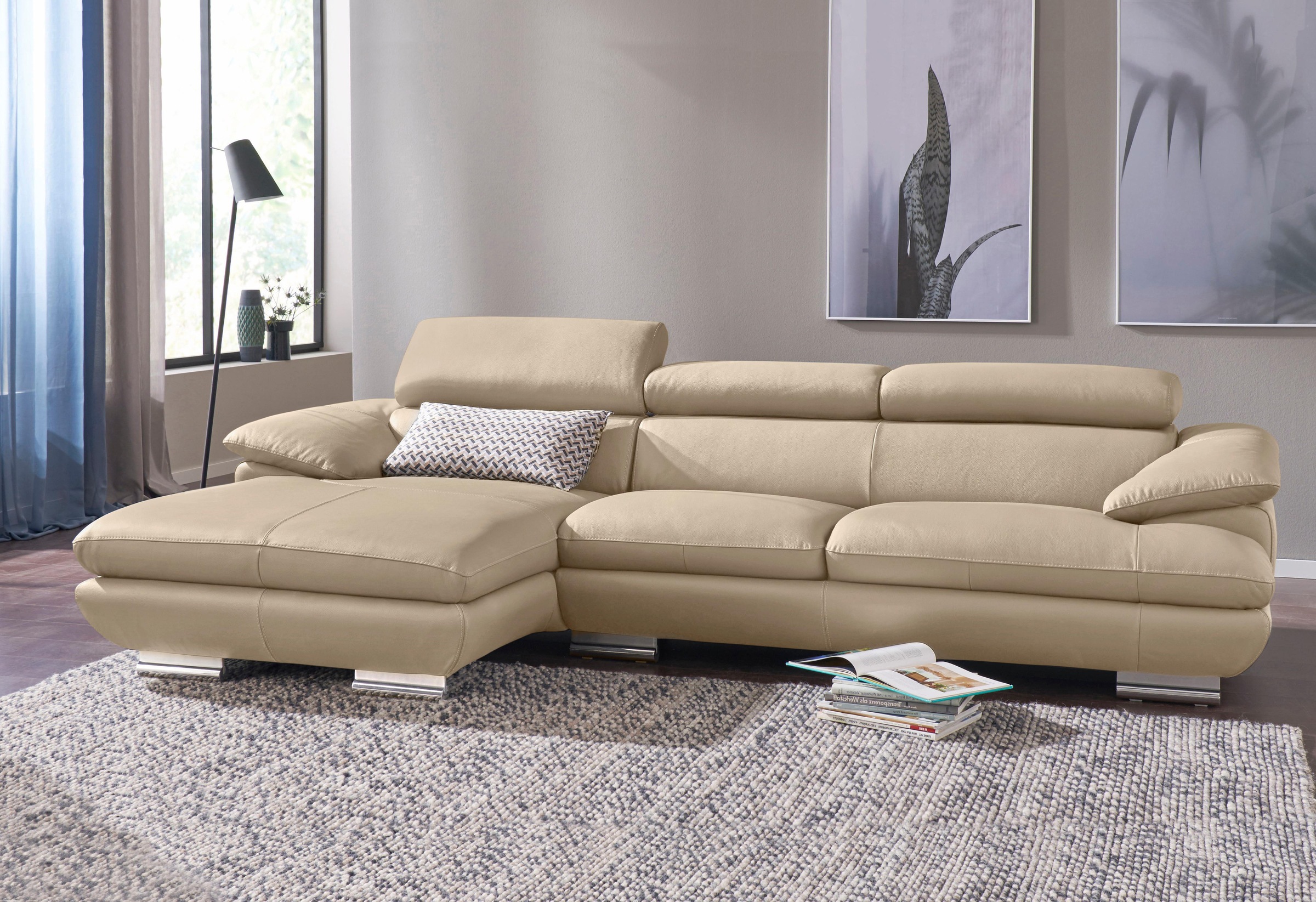 CALIA ITALIA Ecksofa »Magic, ein italienisches Sofa zum Träumen, erstklassiger Sitzkomfort«, mit verstellbaren Kopfteilen, in 2 Lederqualitäten