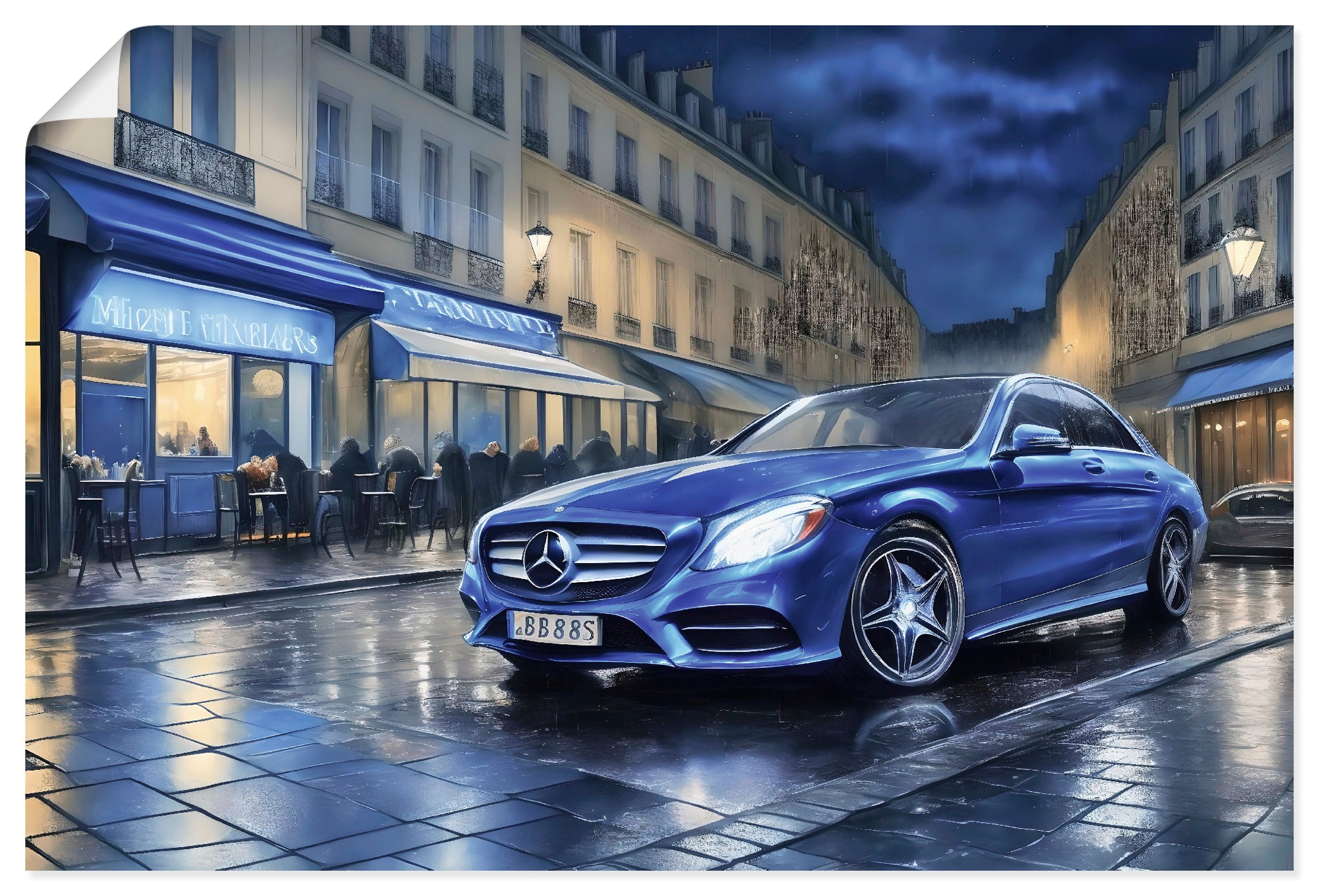 Wandbild ARTLAND "Mit dem Mercedes nach Paris", farbe bild(er): blau, B:90cm H:60cm, Papier, Bilder, als Alubild, Leinwandbild, Poster, Wandaufkleber in verschied. Größen