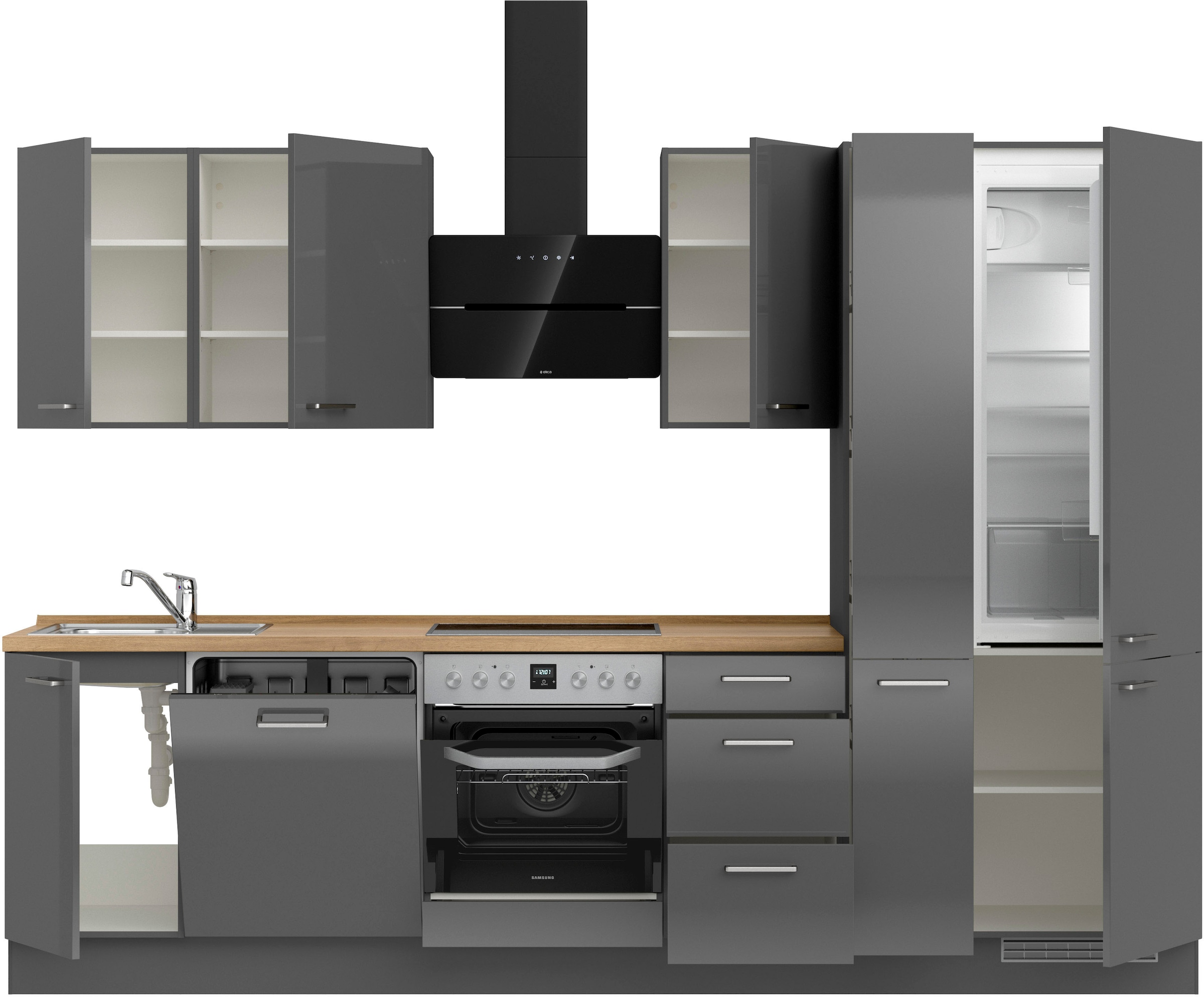 nobilia® Küchenzeile »"Flash II"«, vormontiert, Ausrichtung wählbar, Breite 300 cm, wahlw. mit E-Geräten