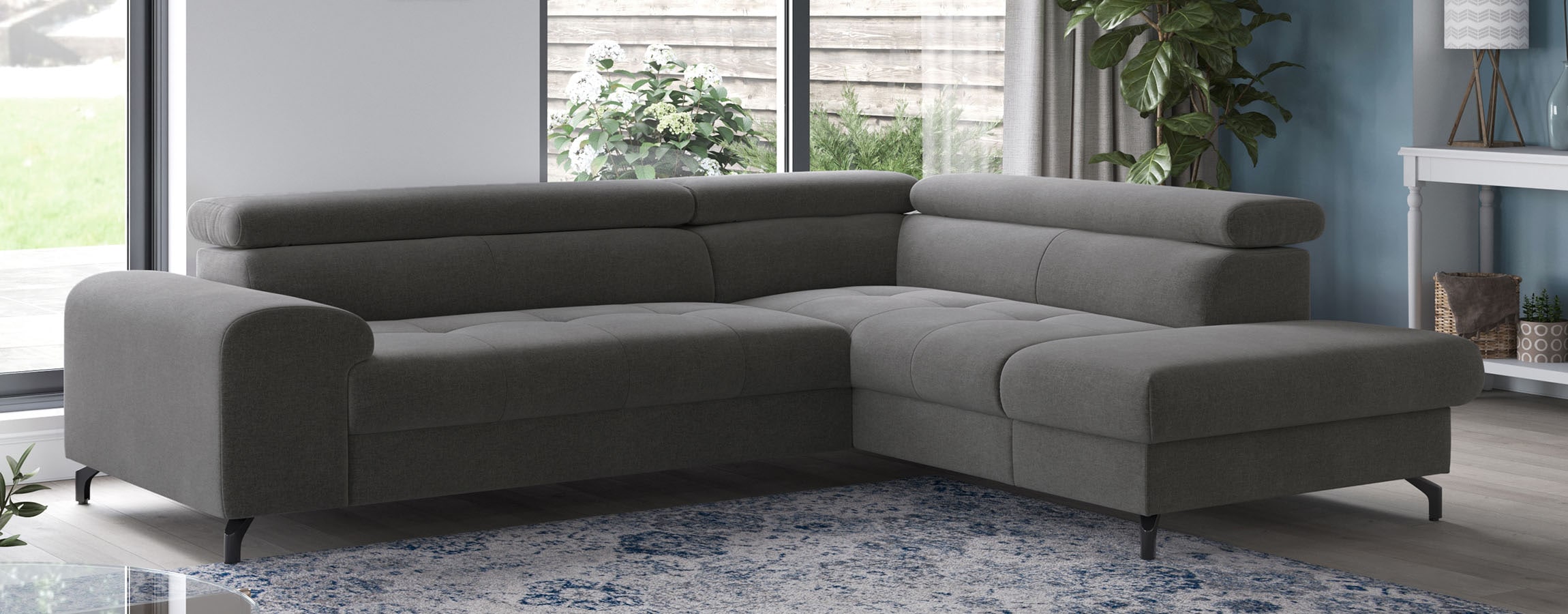 COTTA Ecksofa "Aura L-Form, B: 260 cm, inkl. Schlaffunktion, 3 verstellbare" Kopfteile, extra Bettkasten, Fußhöhe 12cm, Liegefläche 176x123cm