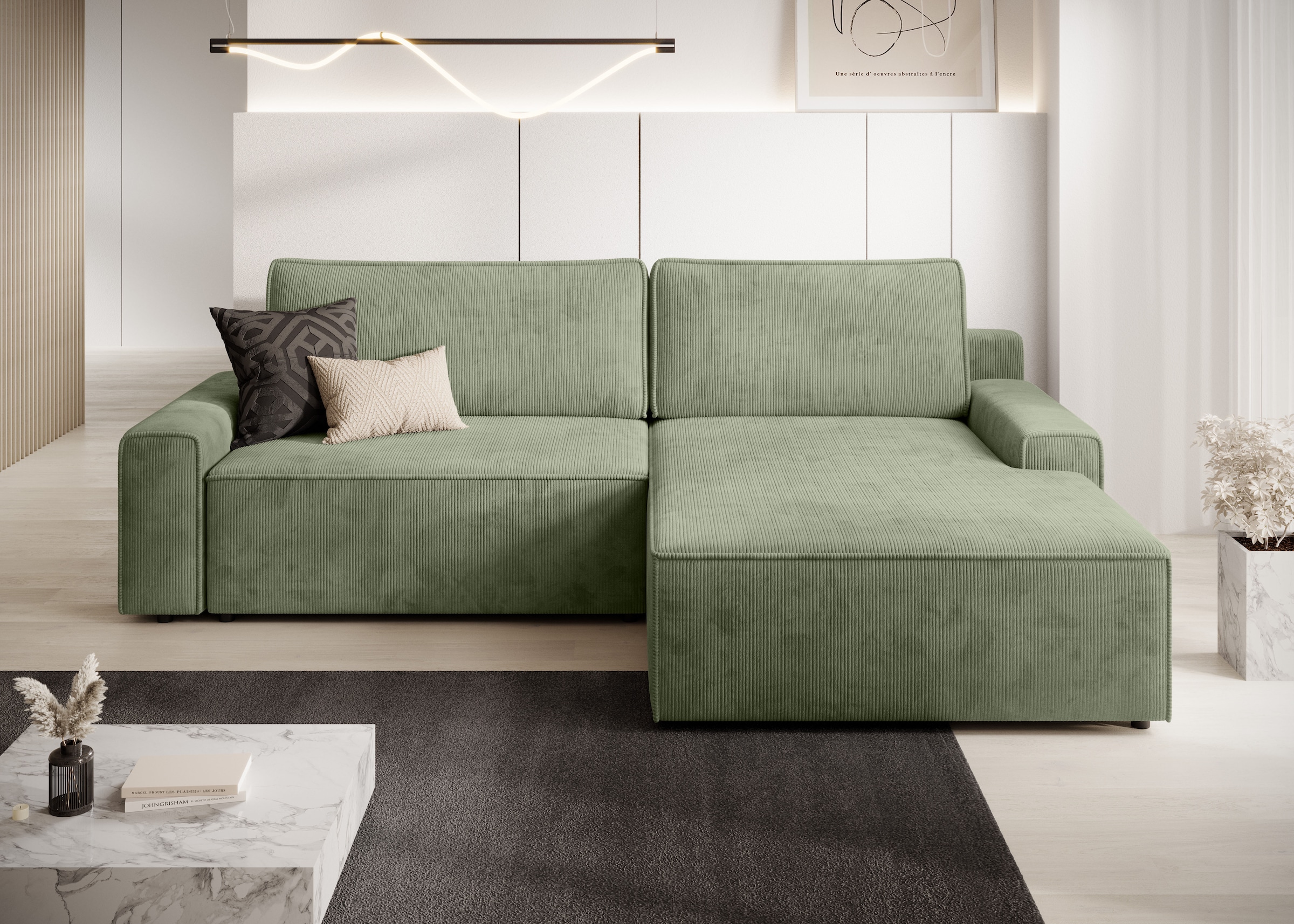 TRENDMANUFAKTUR Ecksofa »Challenge, Schlafsofa mit Bettkasten, Couch in L-Form, Breite 245 cm«, Recamiere beidseitig montierbar, mit Bettfunktion, trendiger Cordstoff