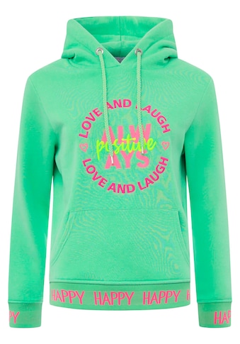 Sweatshirt, mit Kapuze, Frontprint, neonfarben