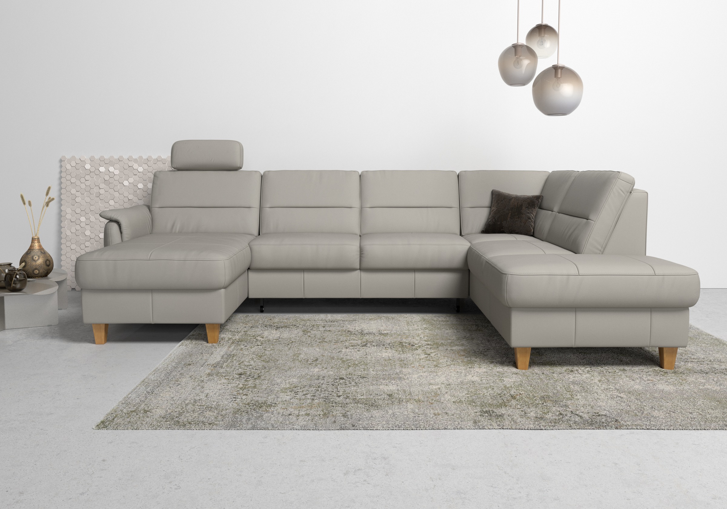 Home affaire Wohnlandschaft "Palmera U-Form, B: 308 cm, große Stoff + Leder Auswahl" mit Schlaffunktion & Bettkasten, Federkern, XXL-Wohnlandschaft