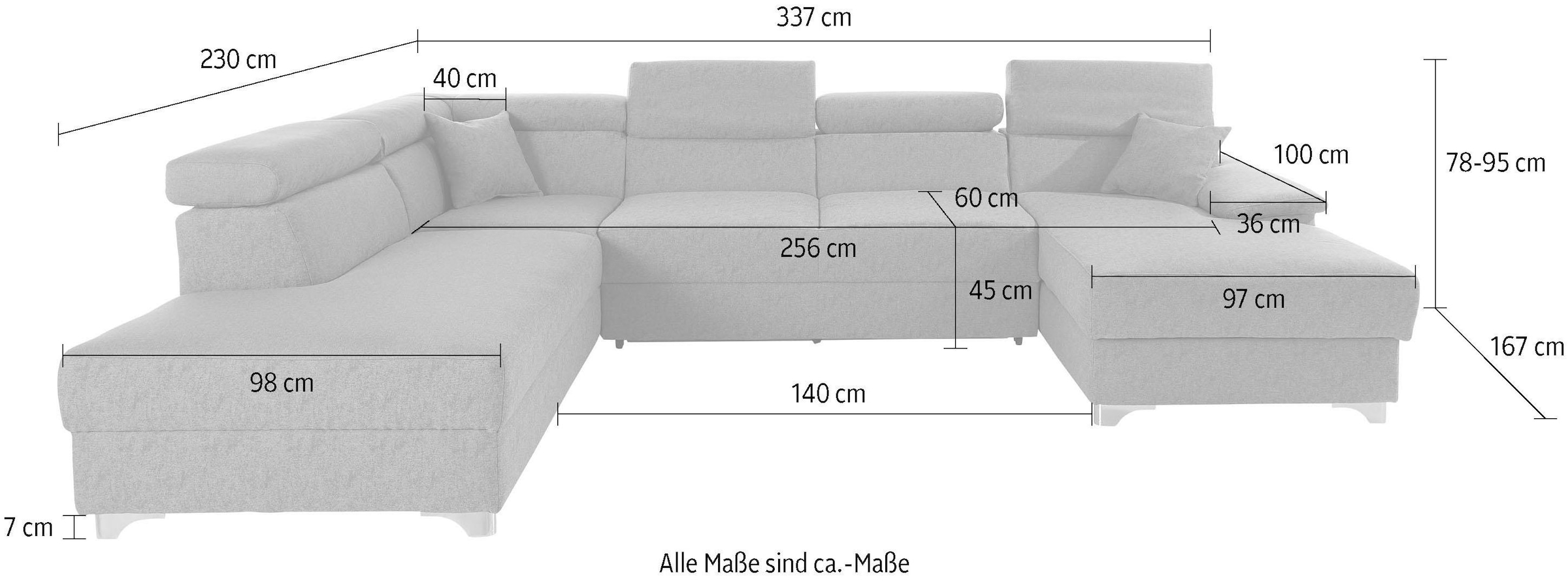 DOMO collection Wohnlandschaft »Mira, inklusive Kopfteilverstellung für mehr Wohlfühlkomfort, U-Form« wahlweise mit Bettfunktion und Bettkasten, elegant und modern