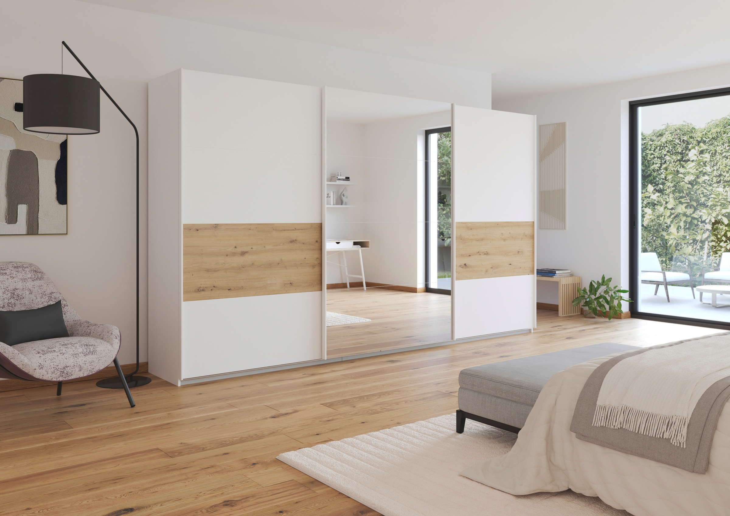 rauch Schwebetürenschrank »Schwebetürenschrank Kleiderschrank Schrank Garderobe CORTONA«, inkl. Inneneinteilung, 2 Stoffboxen und zusätzlichen Einlegeböden