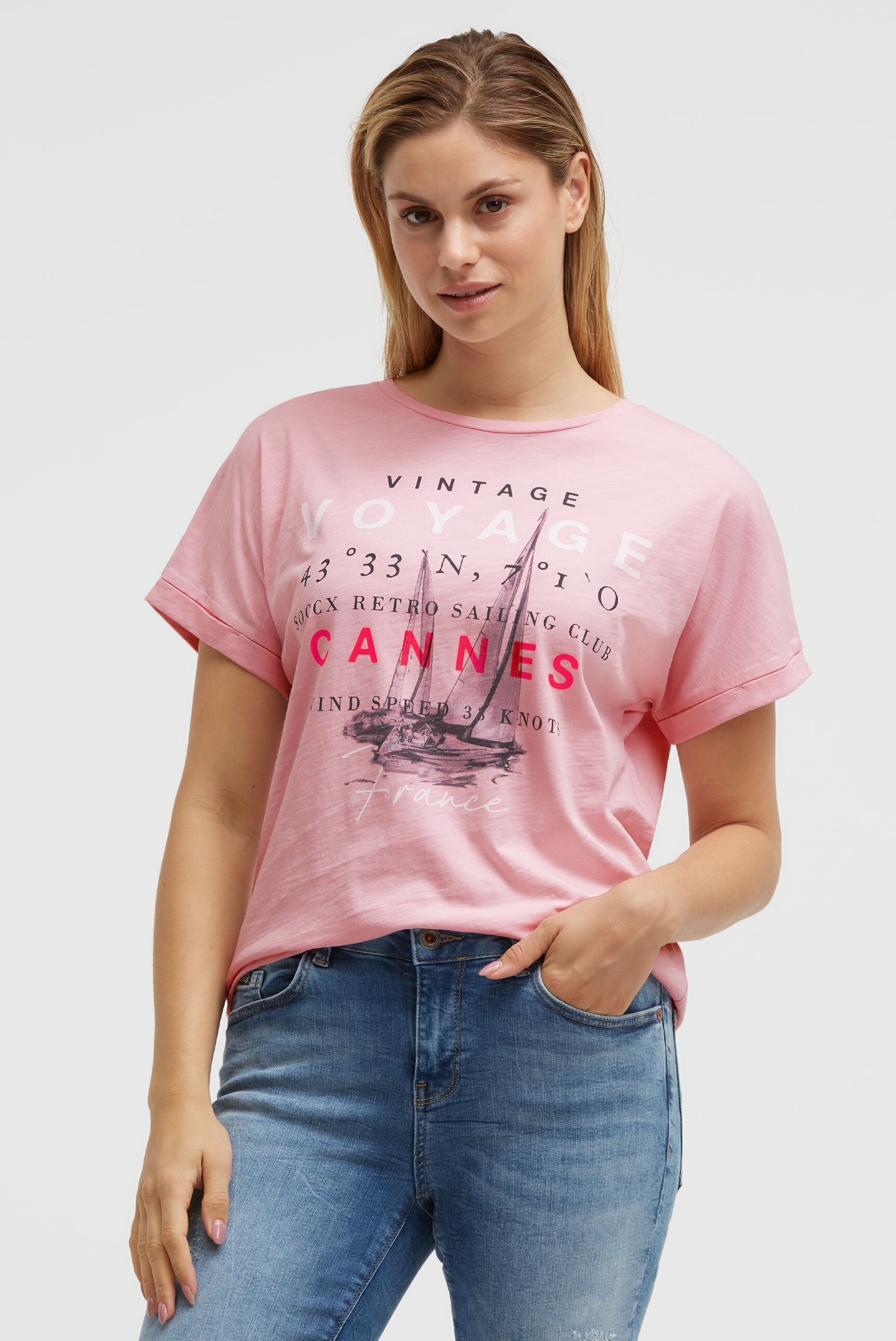 SOCCX Rundhalsshirt mit Turn-Up-Ärmel günstig online kaufen