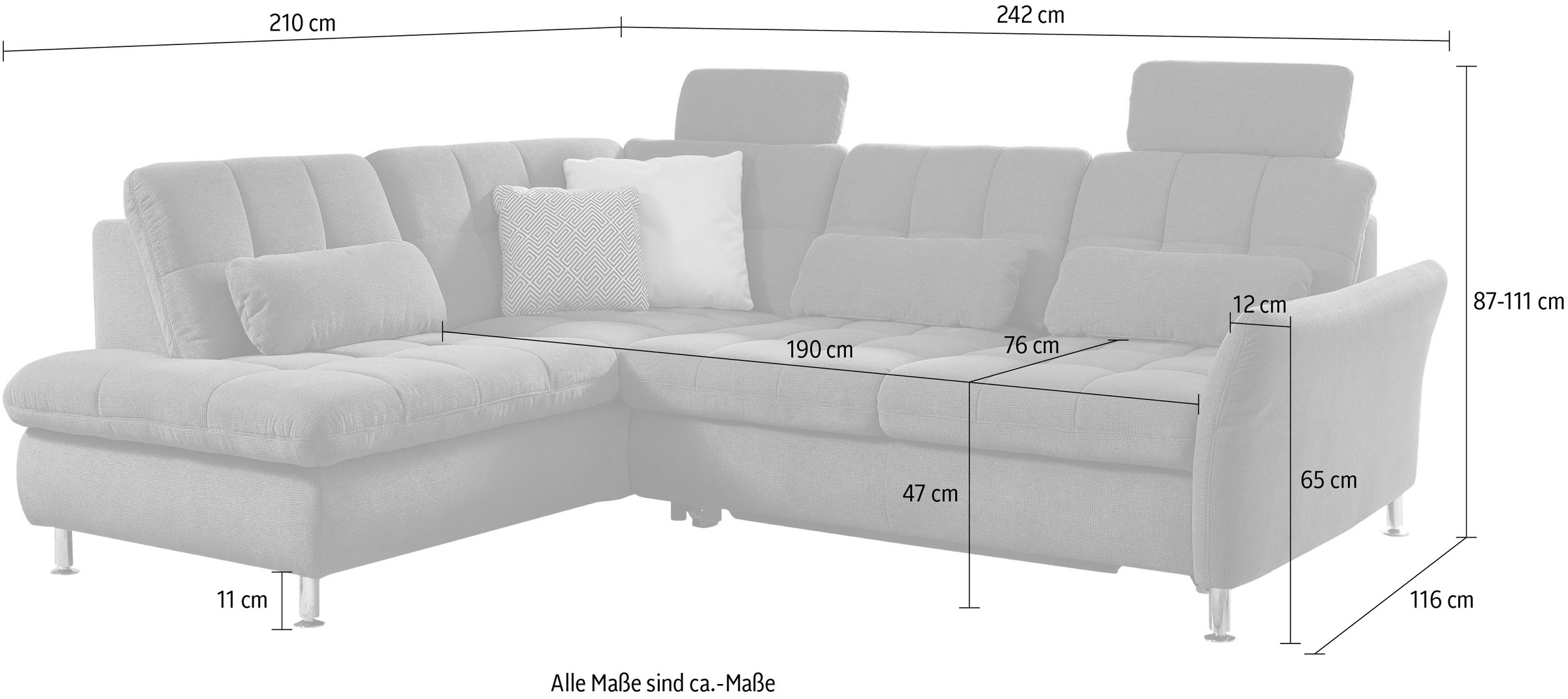 Die PlanBar Ecksofa »MP-IN20016 L-Form mit Kaltschaum-Polsterung«, wahlweise mit Kopfstützen und Bettfunktion, mit Kaltschaum-Polsterung
