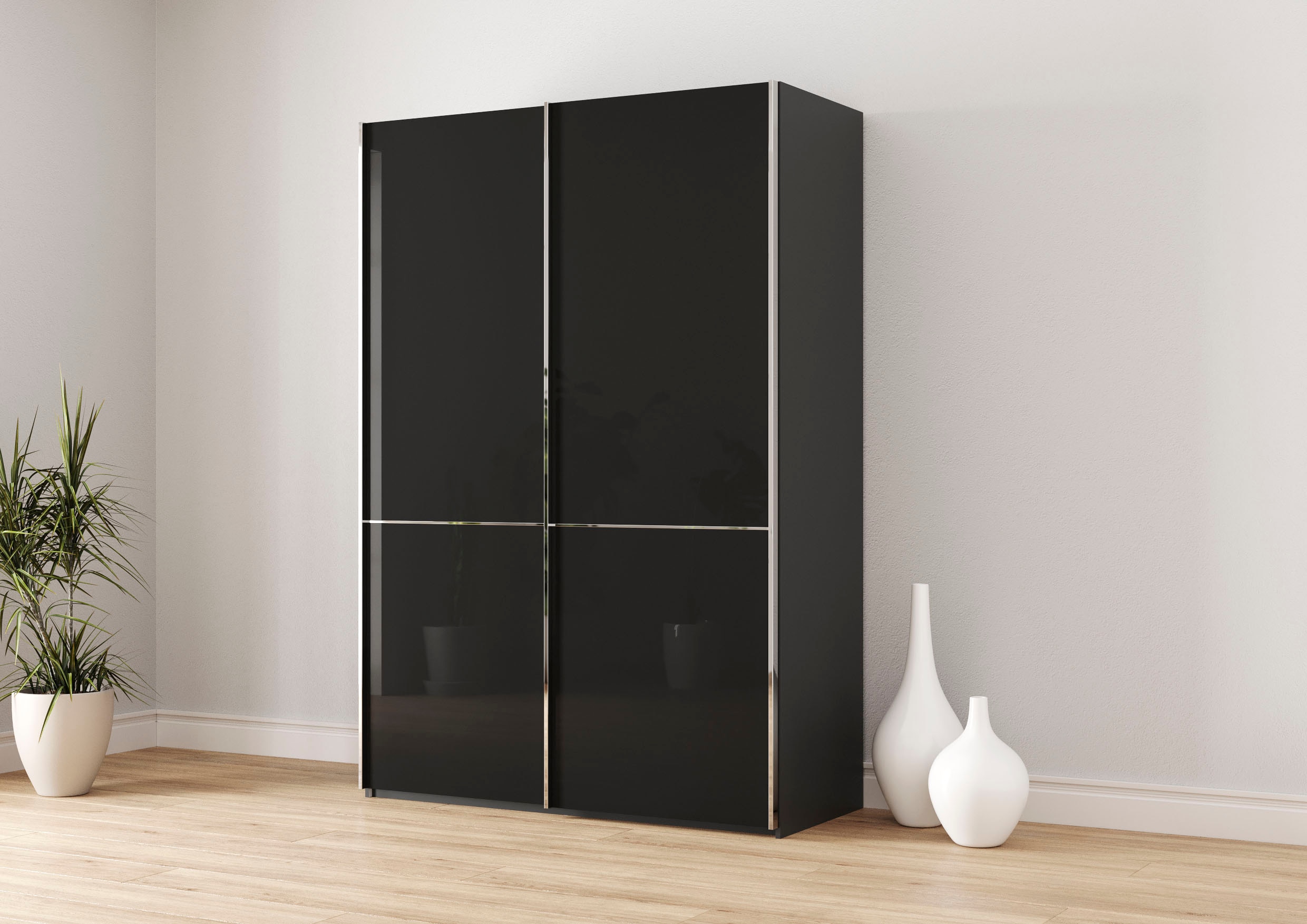 Musterring Schwebetürenschrank "Imola W" inkl. Einlegeböden und Kleiderstangen, mit Glastüren und Aufleistungen