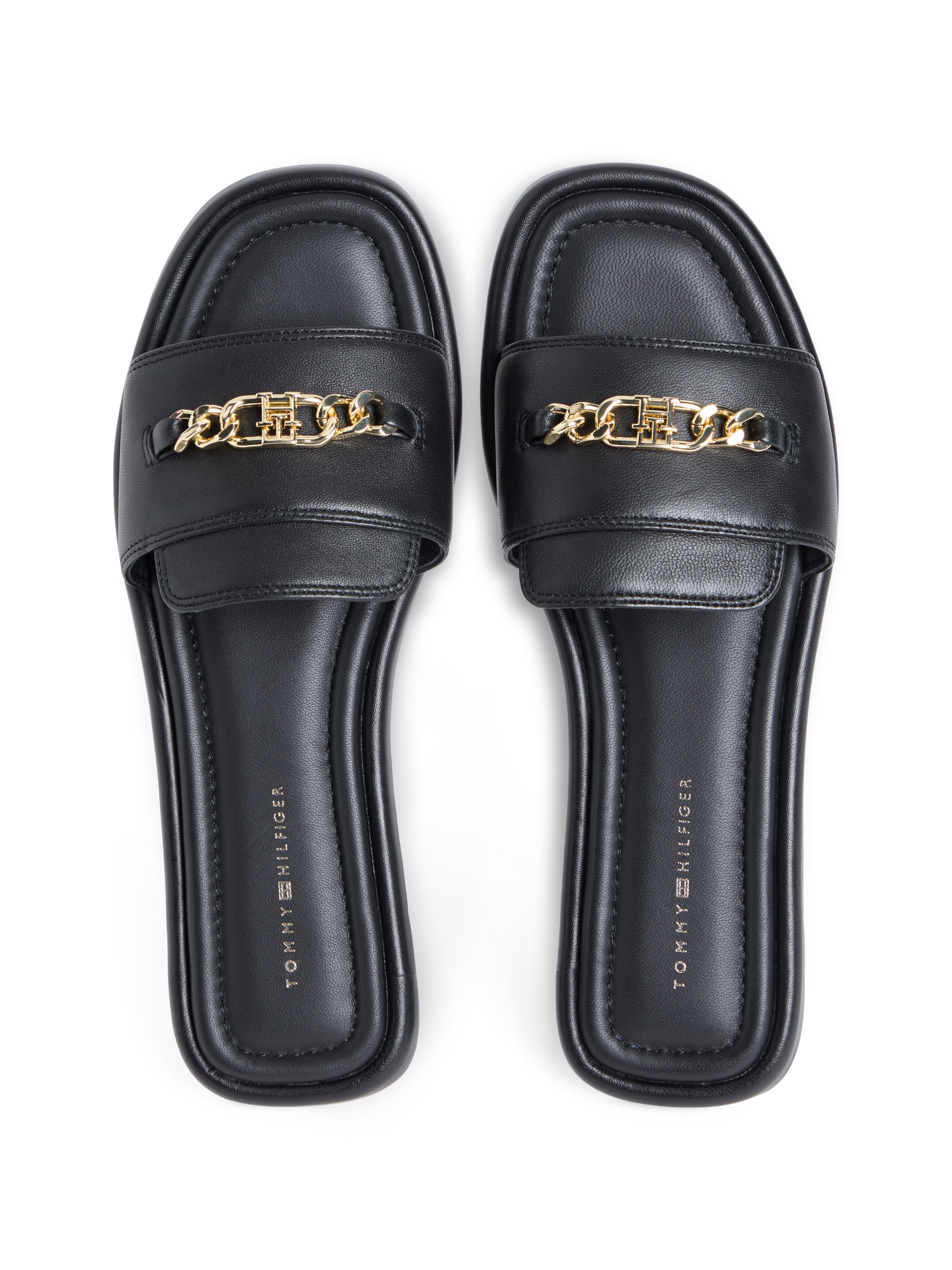 Tommy Hilfiger Pantolette »LEATHER HORSEBIT MULE«  Sommerschuh, Schlupfschuh mit goldfarbener Zierkette