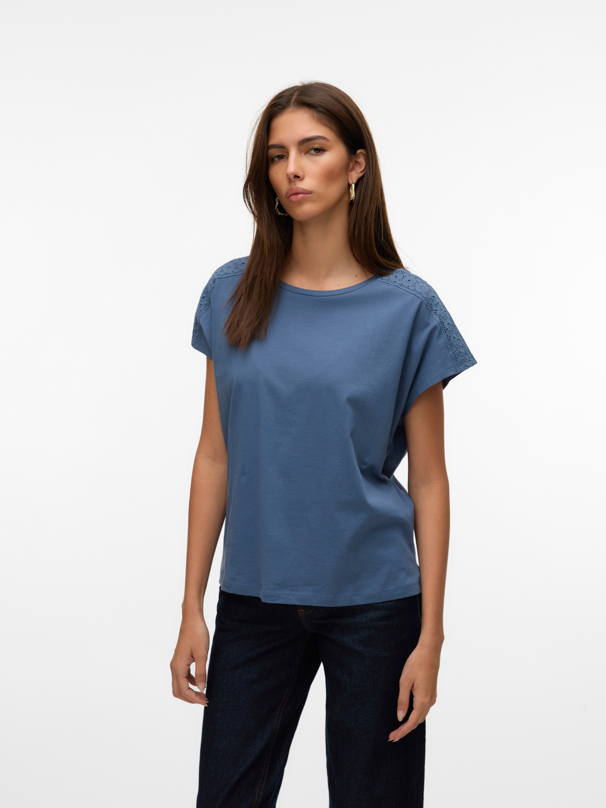 Vero Moda Kurzarmshirt "VMEMMY SS LACE TAPE TOP JRS GA NOOS" günstig online kaufen