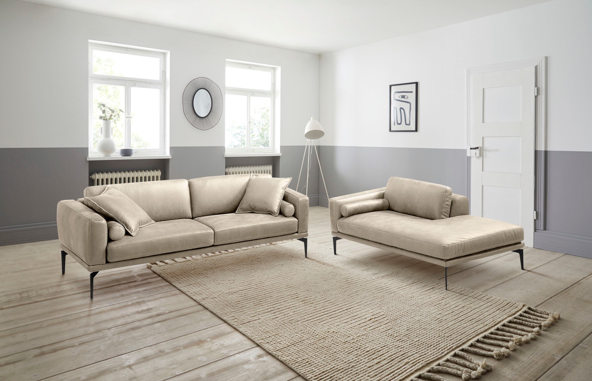 Egoitaliano Polstergarnitur "Masu, Design trifft sensationellen Sitzkomfort" Set besteht aus 2,5-Sitzer, freistehende Ottomane und 3 Rollkissen