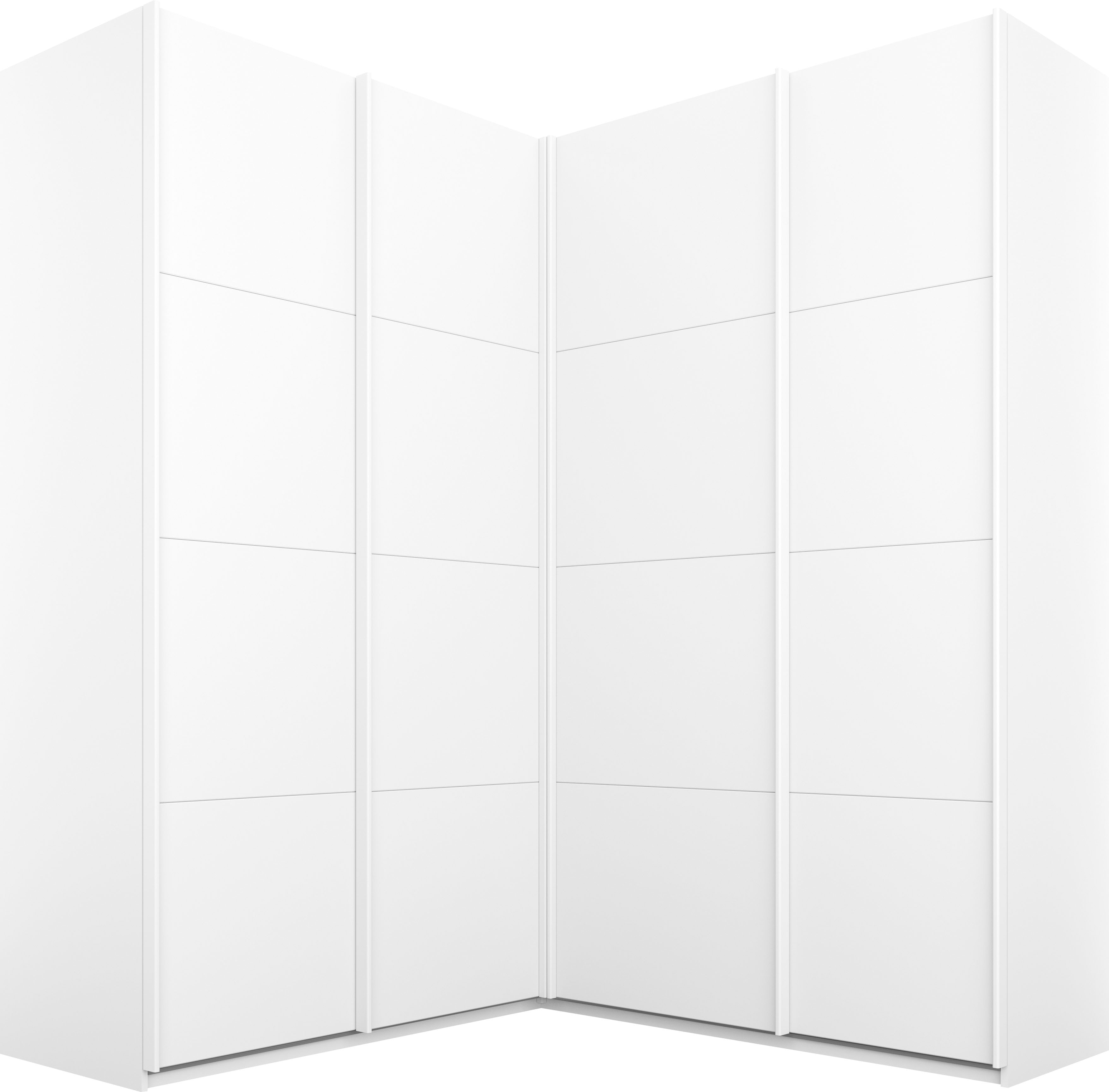 rauch Schwebetürenschrank "Schrank Garderobe Eckkleiderschrank QUADRA Front in Dekor/Hochglanz" Maß 181x187 cm, Höhen 210/229 cm, inkl. Soft-Close-Funktion, extra großer Eckschrank inkl. Schubladeneinsatz MADE IN GERMANY