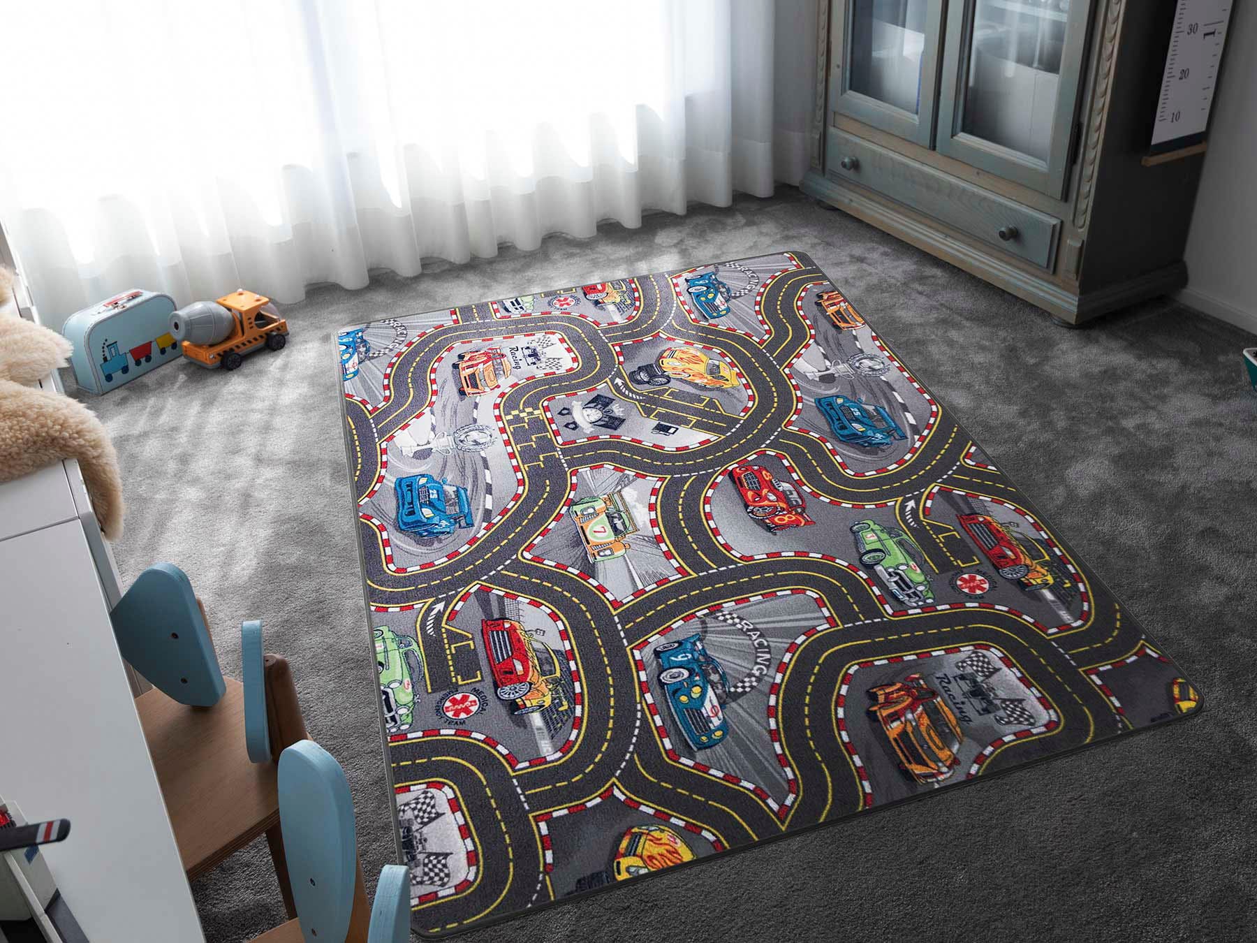 Spielteppich Kinderzimmer Teppich Kinderteppich Auto Straßen Muster, In Grau