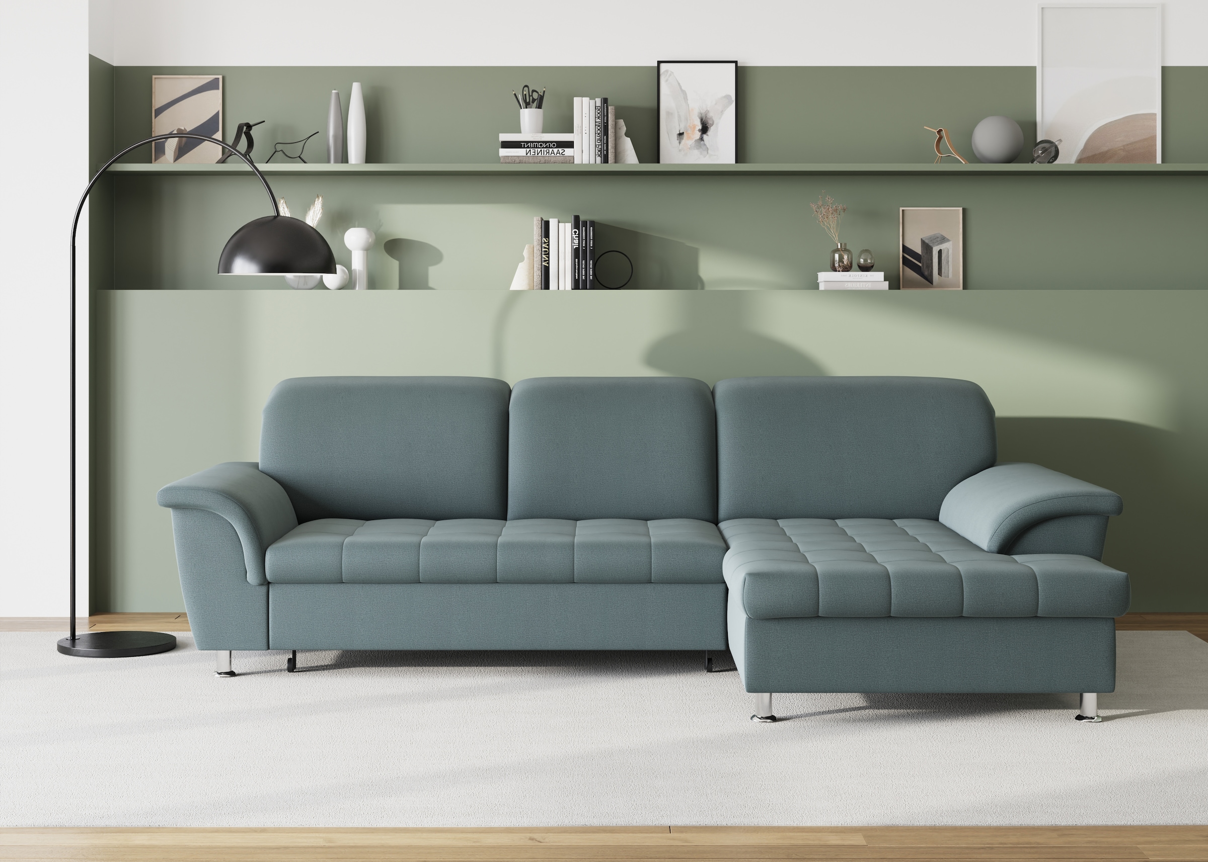 DOMO collection Ecksofa "FRANZI 278x170x81 cm, Steppung im Sitzbereich, L-Form" wahlweise mit Bettfunktion, Bettkasten und Kopfteilverstellung