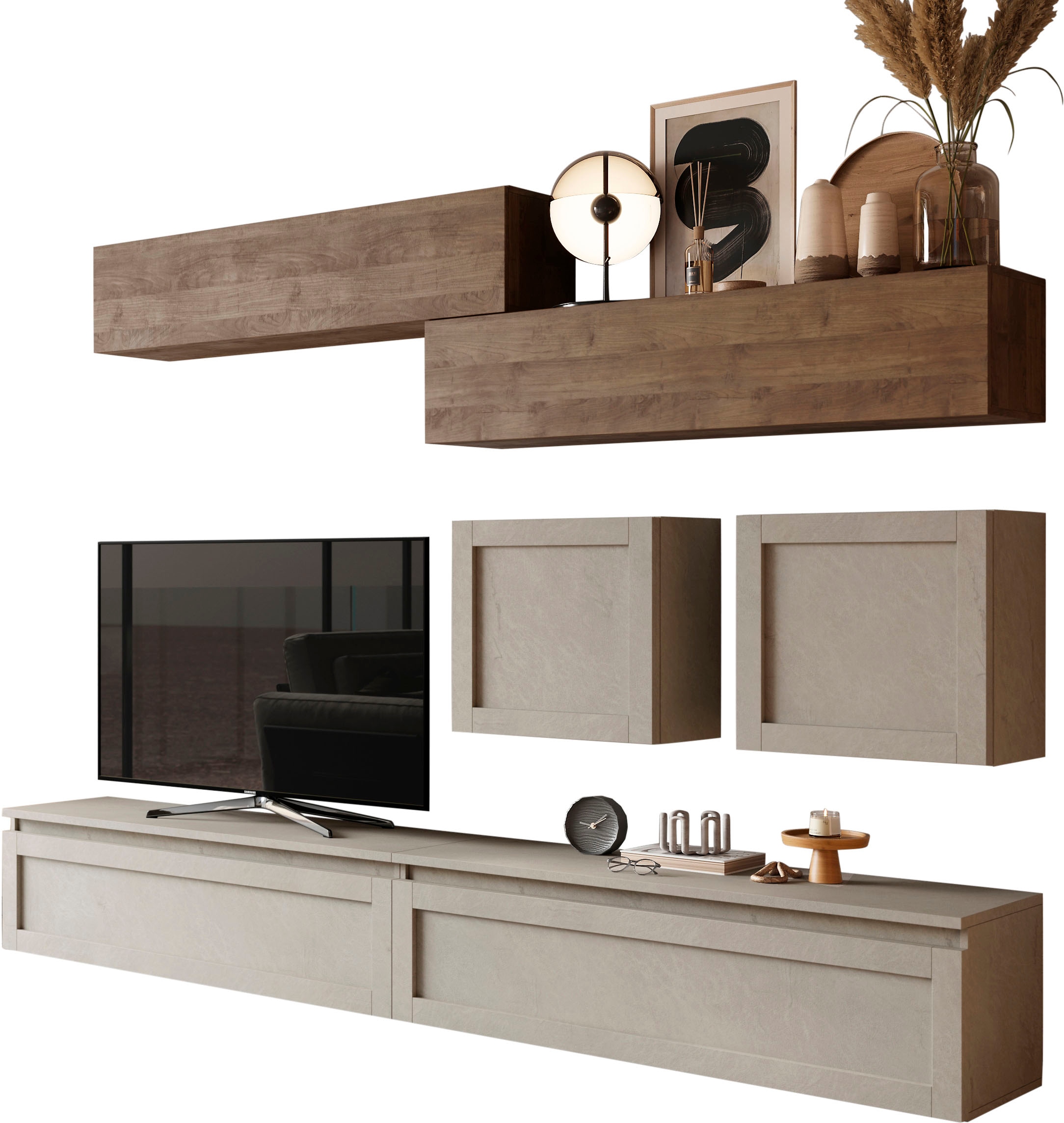 INOSIGN Wohnwand »INFINITY, 6tlg. Breite 260 cm, Höhe variabel, Schrankwand,«, (6 St.), Anbauwand (2x Lowboard, 2x Hängewürfel, 2x Hängeschrank)