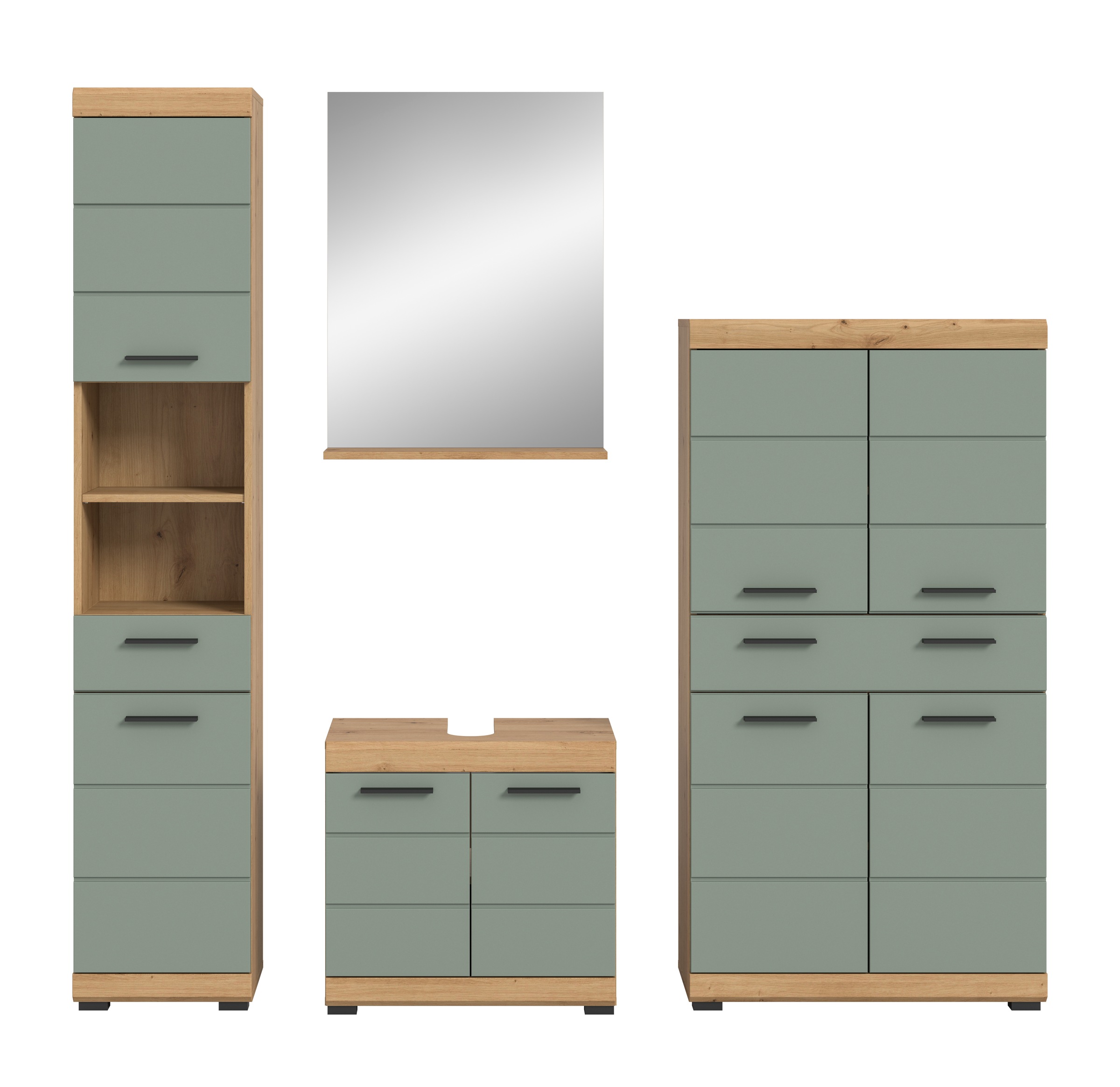 INOSIGN Badmöbel-Set »Siena, 4 teilig, bestehend aus:«, (Set), Hochschrank, Waschbeckenunterschrank, Badspiegel, Midischrank