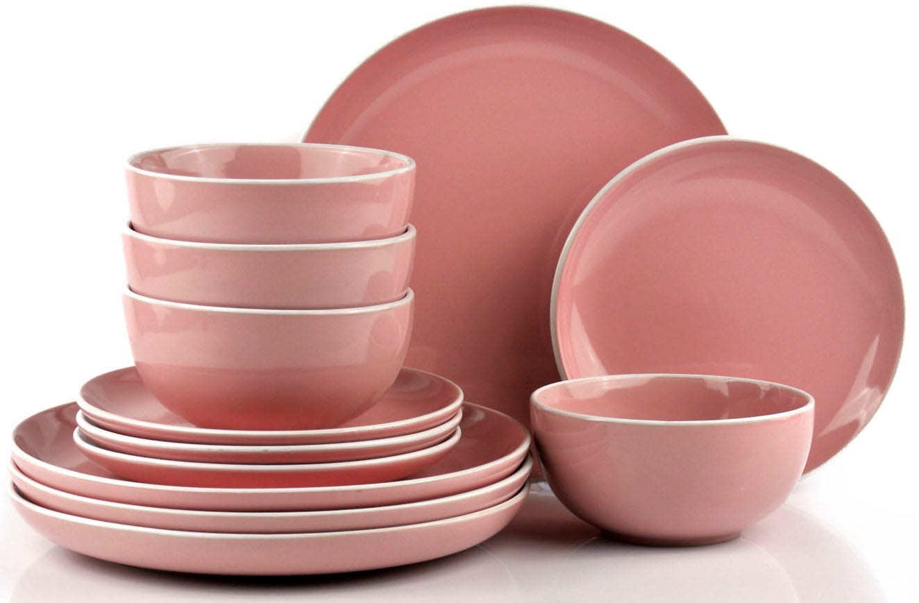 RETSCH ARZBERG Tafelservice "Geschirr-Set, Service HALO BUBBLE GUM", 12 Stk., rosa, Geschirr-Sets, Klare Farben und Klare Formen - 12 Teile, für 4