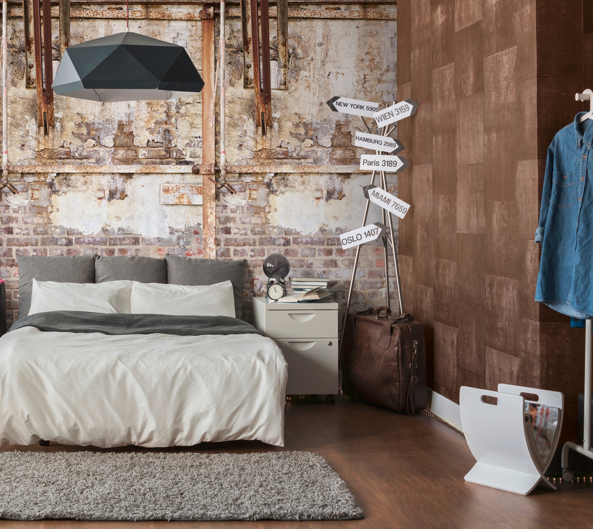 living walls "Fototapete Alte Fabrikhalle" gemustert matt neutral glatt Loft-Optik Industrial Steinwand Steinoptik Tapeten Wohnzimmer modern