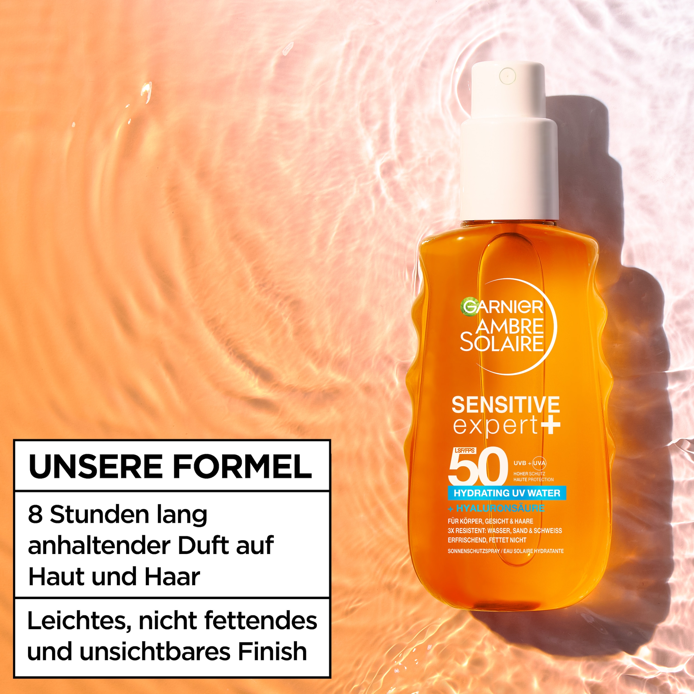 GARNIER Sonnenschutzspray »Garnier Ambre Solaire Sensitive Expert + Hydrating UV Water LSF 50«