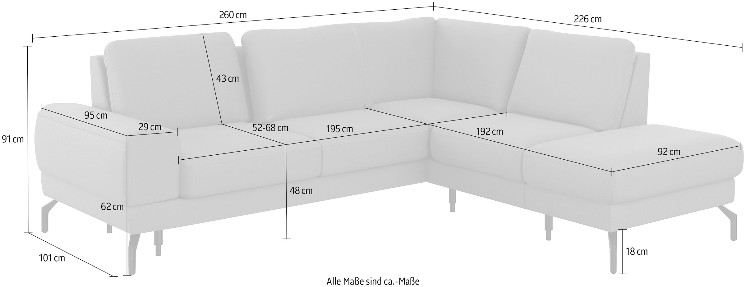 sit&more Ecksofa »Cinturo L-Form«, inklusive Sitztiefenverstellung und Federkern, Sitzhöhe 48 cm
