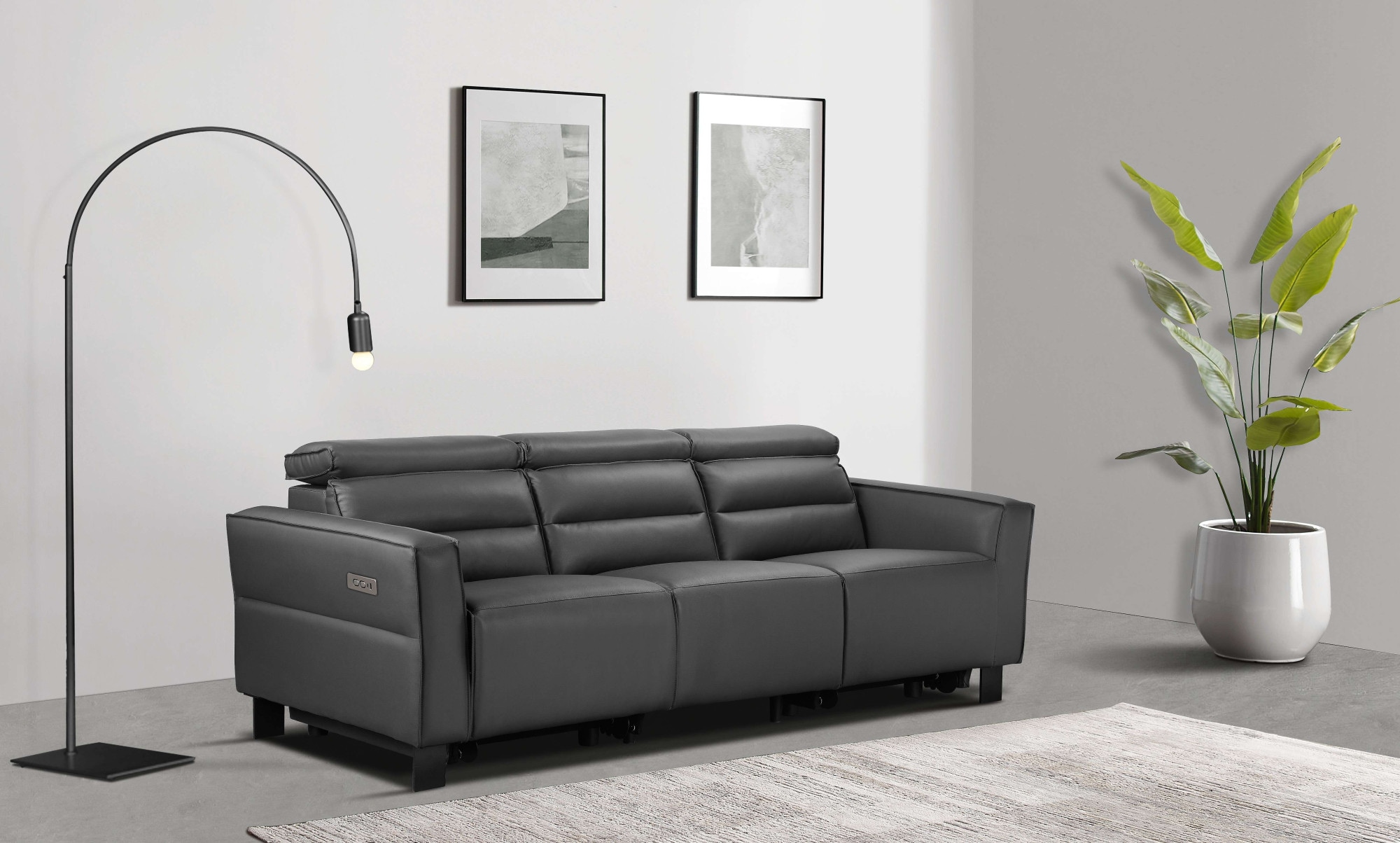 Places of Style 3-Sitzer »Carpari, 224cm, manuelle od. elektrische Relaxfunktion in 2 Sitzen«, mit USB-A/C, Kopfteilverstellung, Echtleder, Kunstleder, Webstoff