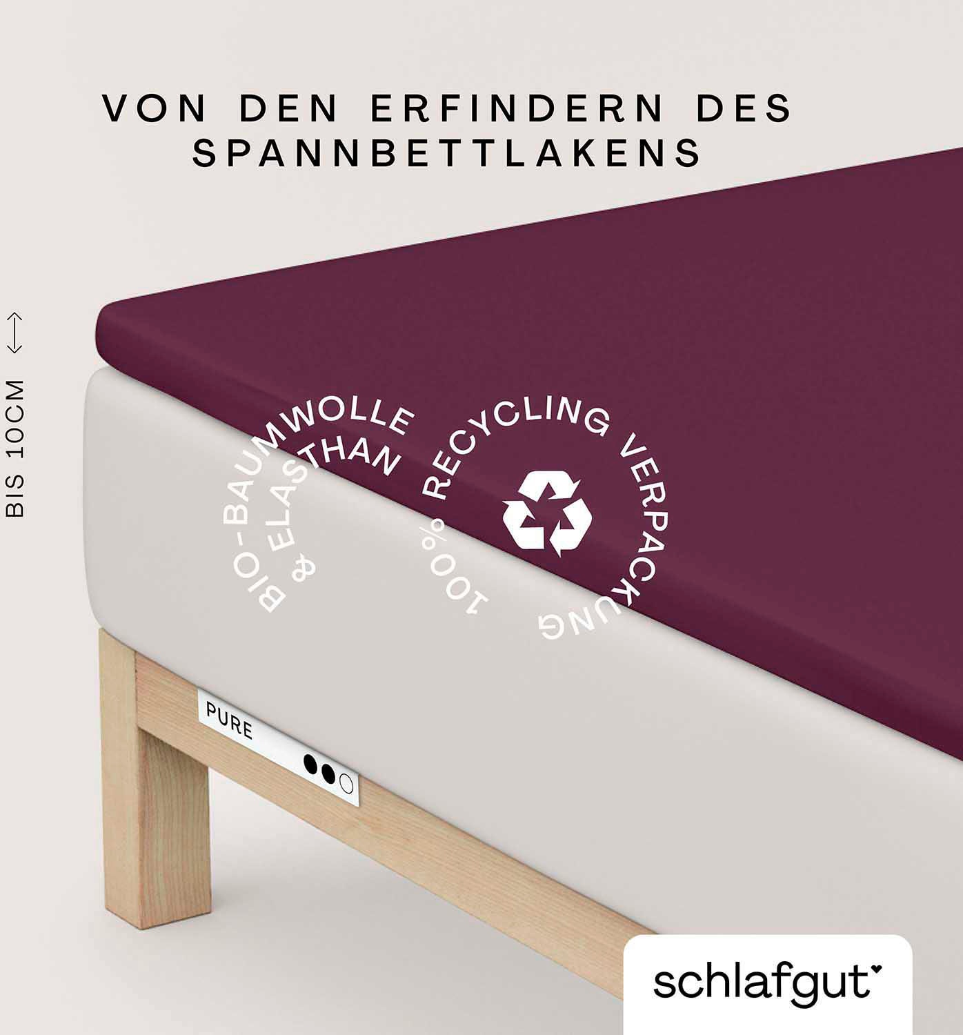 Schlafgut "PURE TOPPER Bio-Baumwolle mit Elasthan 170 g/m² für Topper bis 10 cm" PREMIUM Laken für Matratzen bis 10 cm Höhe, dehnbar, blickdicht