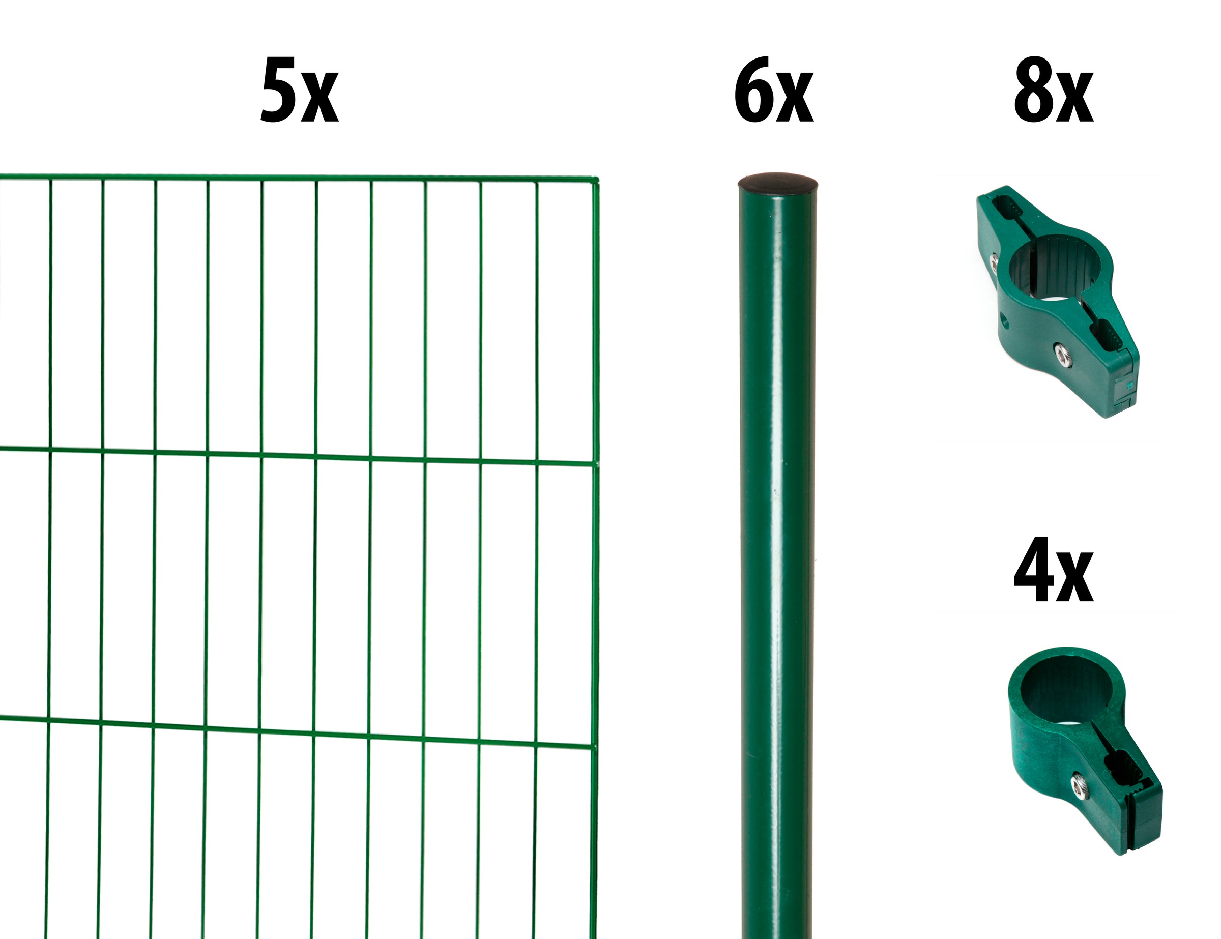 GARDEN 'N' MORE Einstabmattenzaun »mit Rundpfosten«, 5 Elemente für 10 m, LxH: 200 x 75 cm, mit 6 Pfosten