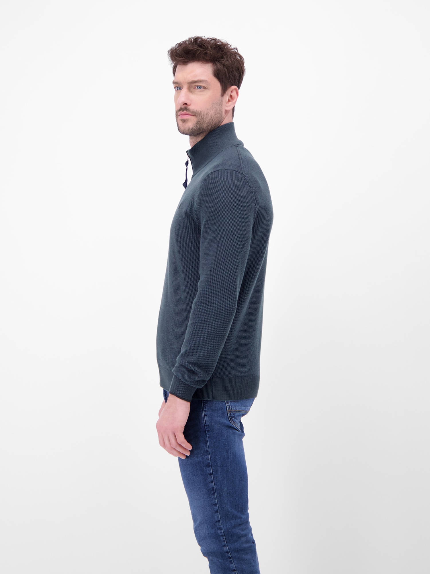 Strickjacke LERROS "Strickjacke mit Stehkragen in 2-Tone-Optik", Herren, Gr. XXL, classic navy, 100% Baumwolle, Strickjacken Strickjacke 2