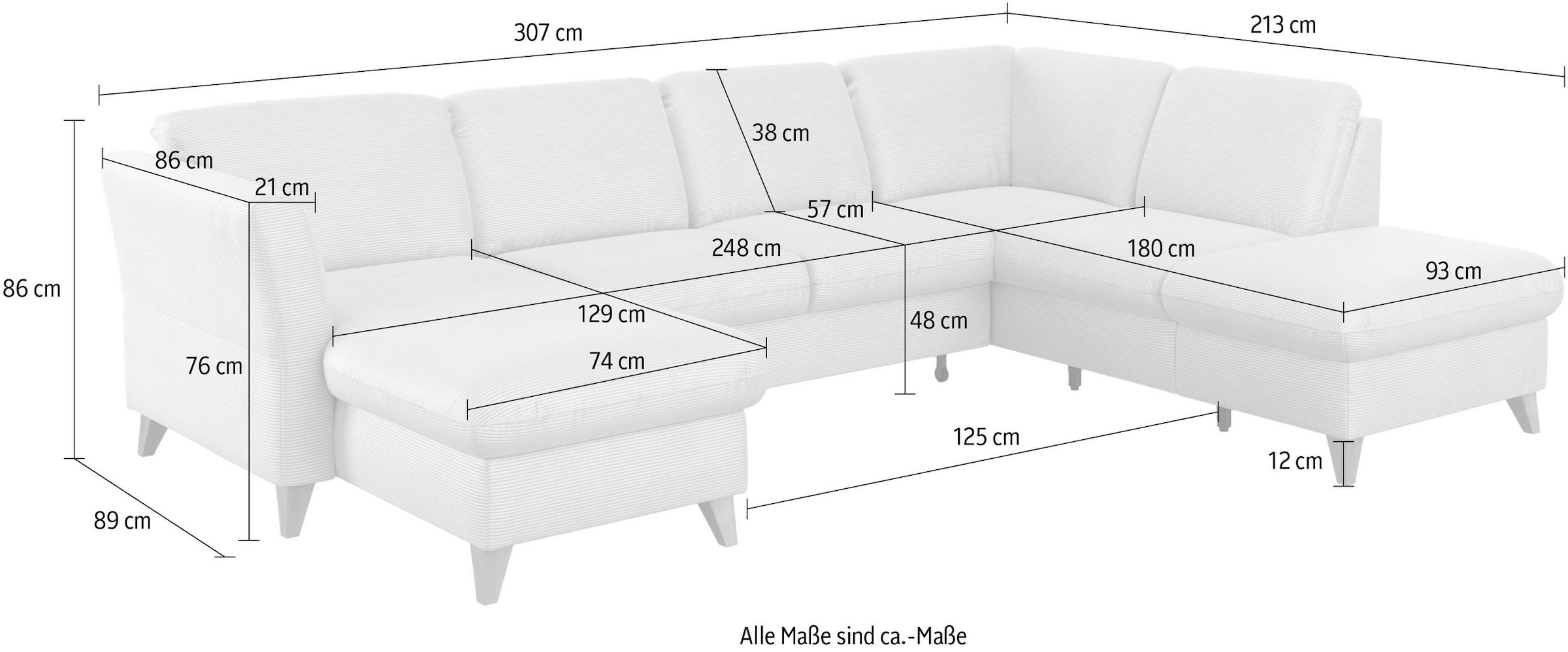 Home affaire Wohnlandschaft »Trelleborg U-Form«, wahlweise mit Bettfunktion und Bettkasten, inkl. Federkern-Polsterung