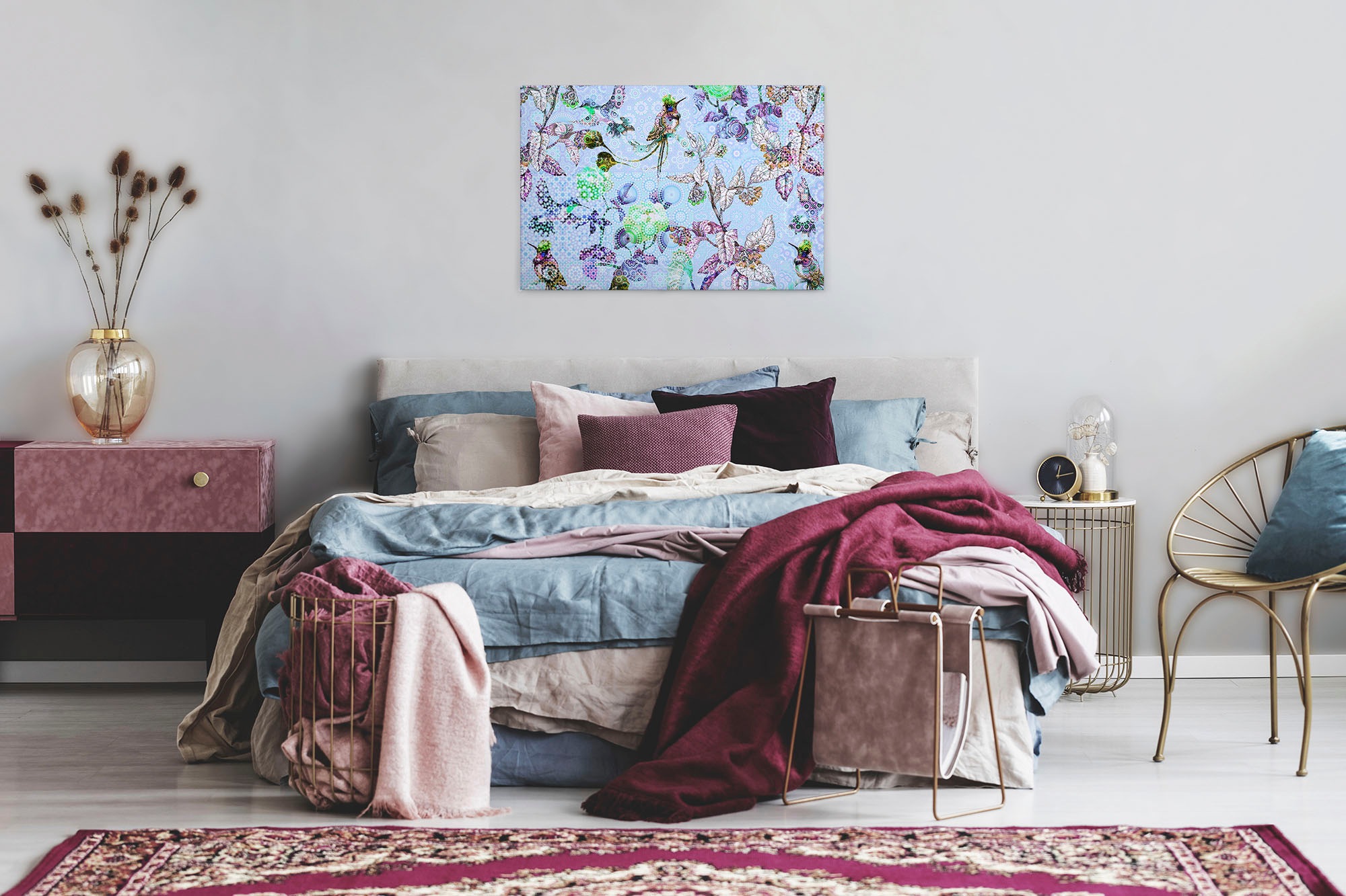 A.S. Création Leinwandbild »exotic mosaic«, Kunst-Vögel-Kinder, (1 St.), Mosaik Keilrahmen Floral Blumen Vögel Leinwand-Bild Wohnzimmer modern