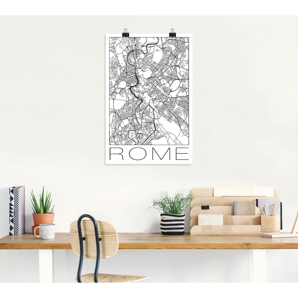 Artland Poster »Retro Karte Rom Italien Schwarz & Weiß«, Italien, (1 St.)