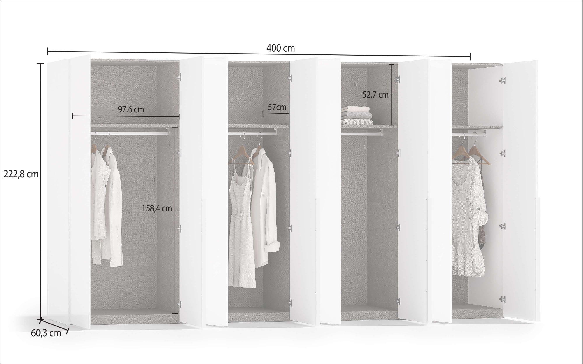 Home affaire Kleiderschrank »Drehtürenschrank MISTER Schrank Garderobe Hochglanz Weiß« Made in Italy, Basic- und Premium-Ausstattung, Breite: 400 cm