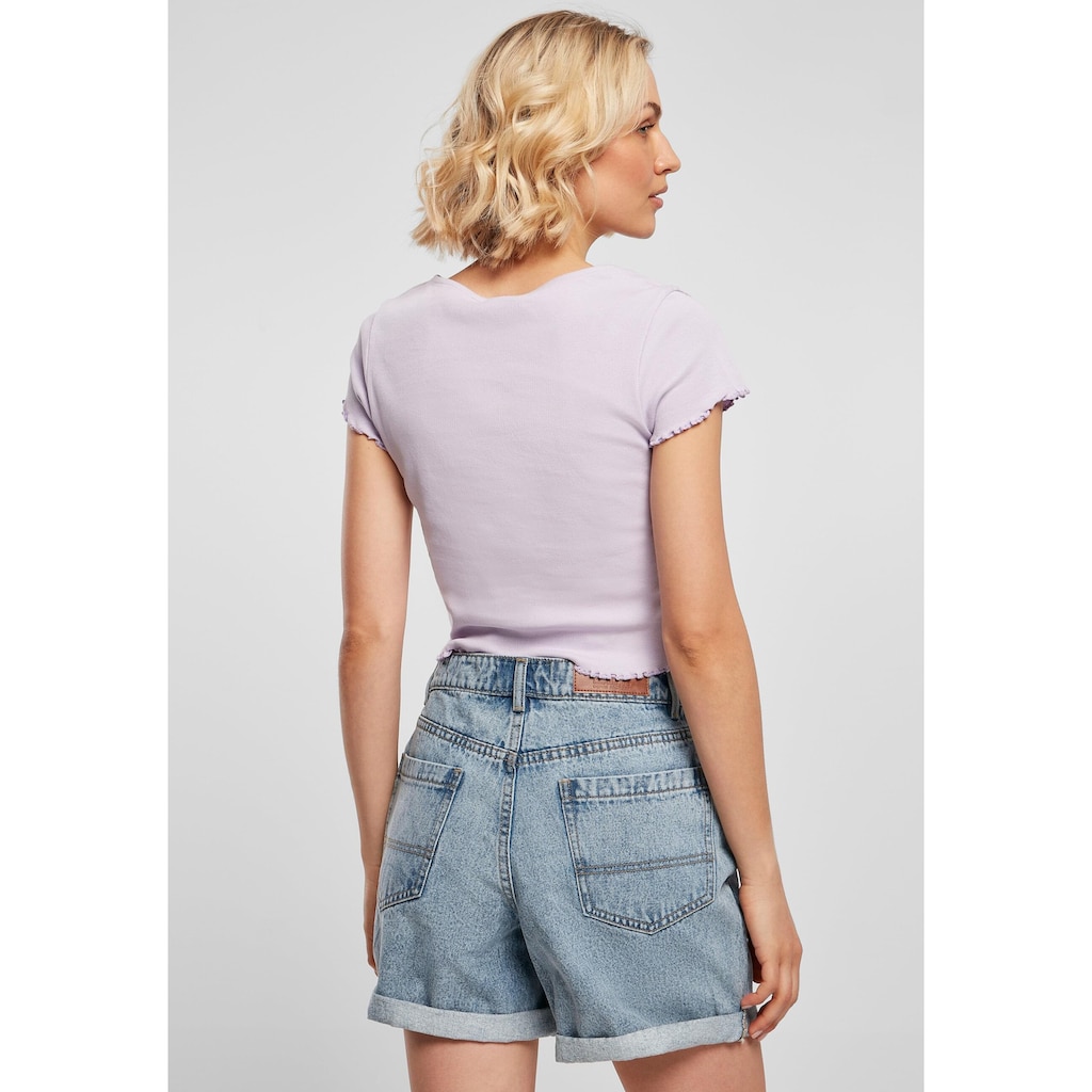 URBAN CLASSICS Kurzarmshirt »Urban Classics Damen Ladies Cropped Button Up Rib Tee«, (1 tlg.)