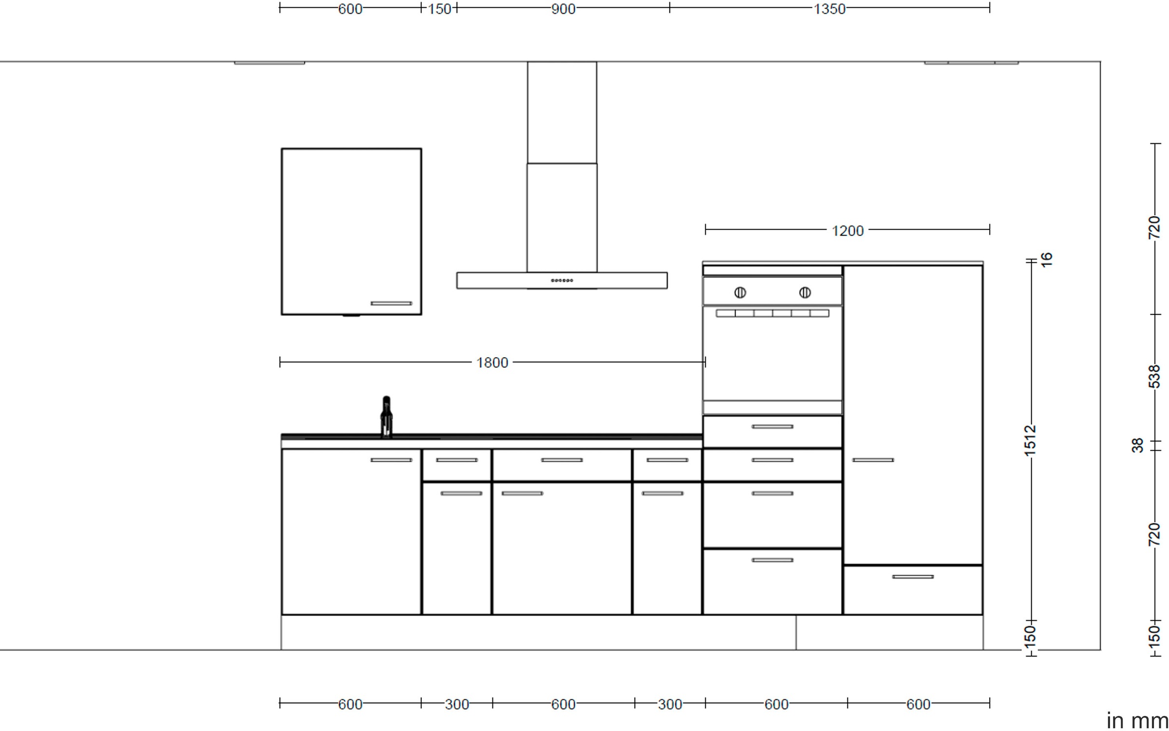 nobilia® elements Küchenzeile »"elements basic"«, vormontiert, Ausrichtung wählbar, Breite 300 cm, mit E-Geräten