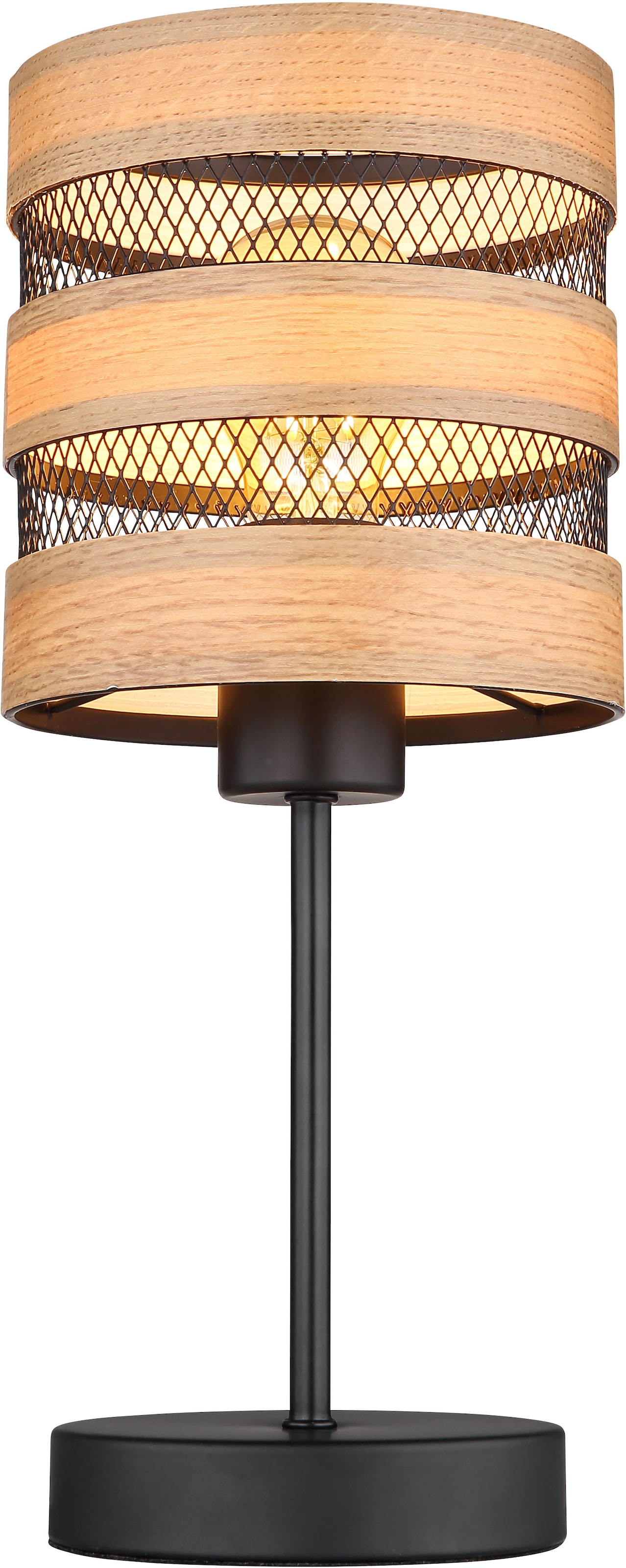 GLOBO LIGHTING Tischleuchte »SOENI«, Leuchtmittel E27 | ohne Leuchtmittel, Tischlampe/Metallgeflecht/Holzoptik/Wohnzimmer/Schlafzimmer