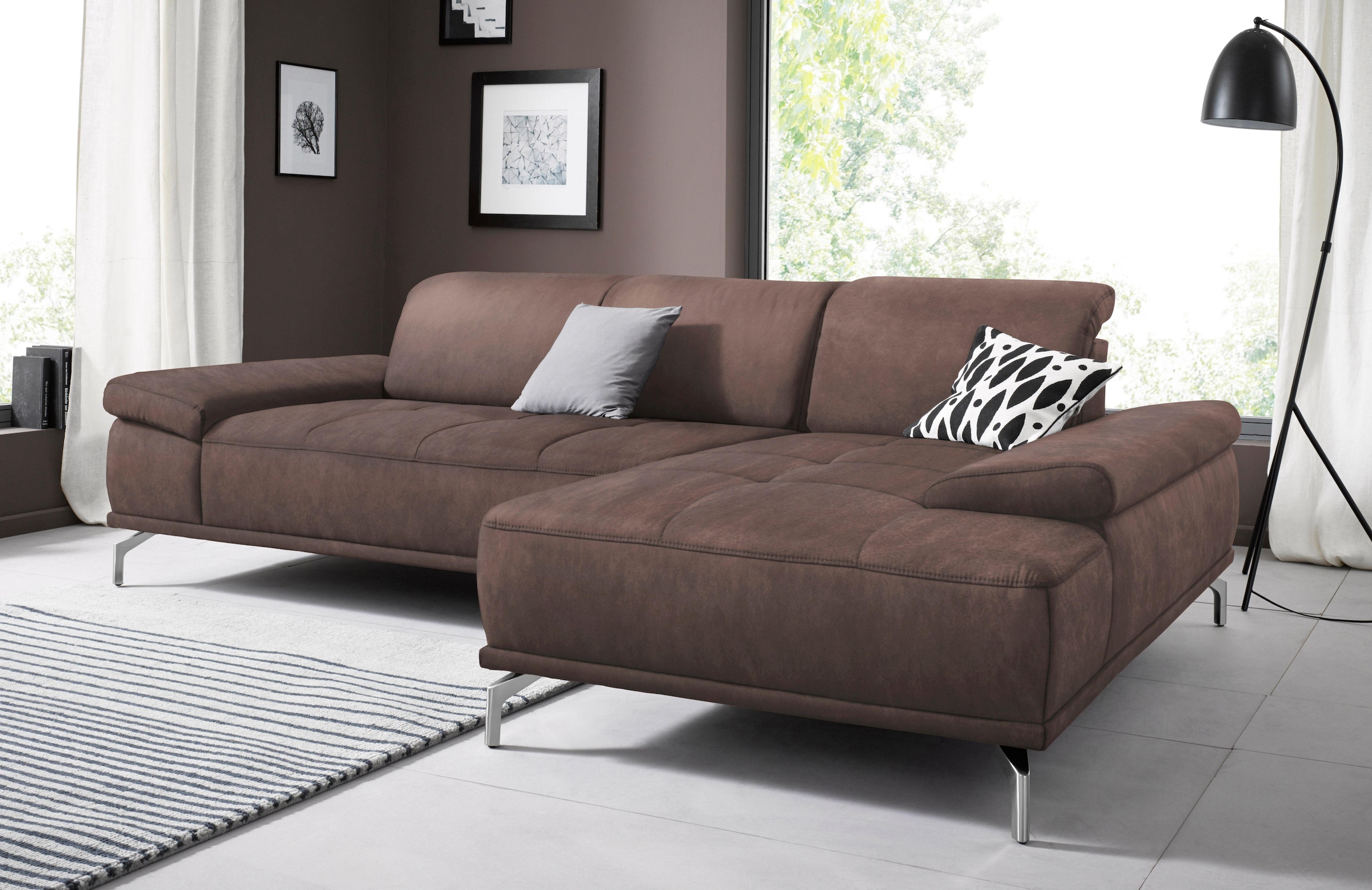 OTTO home Ecksofa "Caluna, L-Form, B:280cm, Federkern, in Stoff und Leder" Inkl.Sitztiefenverstellung, wahlweise mit Kopf- und Armteilverstellung