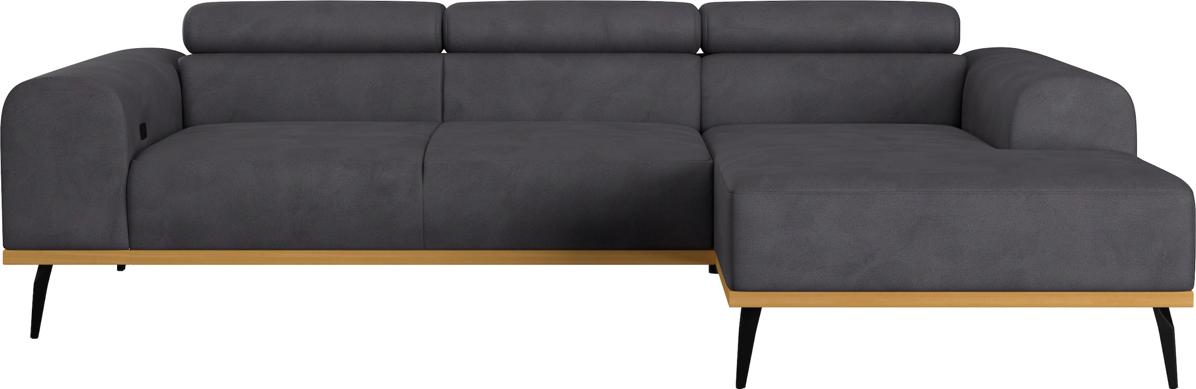 Places of Style Ecksofa »Carlo L-Form«, mit Kopfteilverstellung & Holz-Rahmenoptik, wahlweise Relaxfunktion
