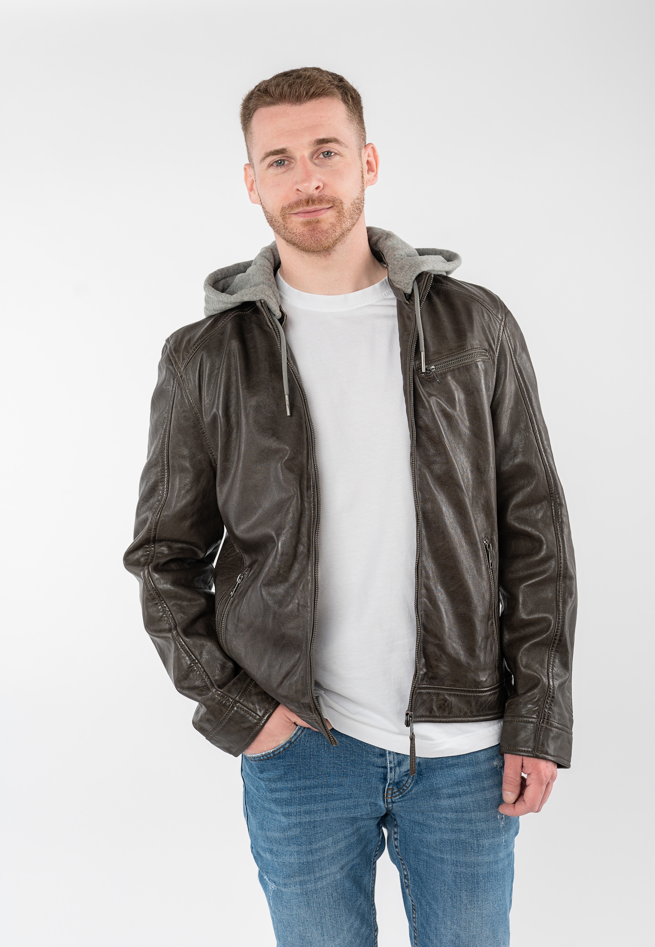 Mauritius Lederjacke "MMBarlo" mit Kapuze mit abnehmbarer Kapuze günstig online kaufen